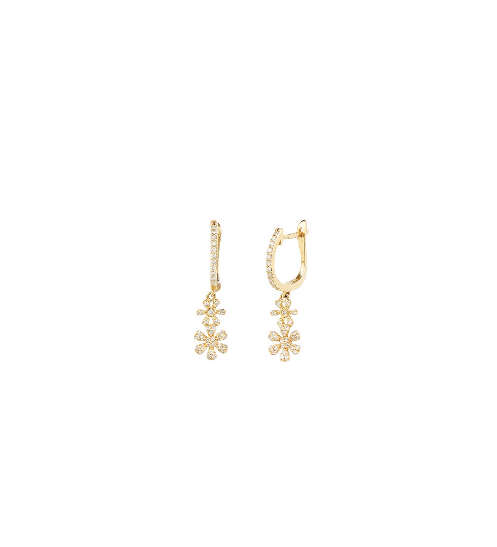 Goldhive-2 Daisy Drop Pavé Huggies-Earrings-14k Yellow Gold, Diamond-Blue Ruby Jewellery-Vancouver Canada