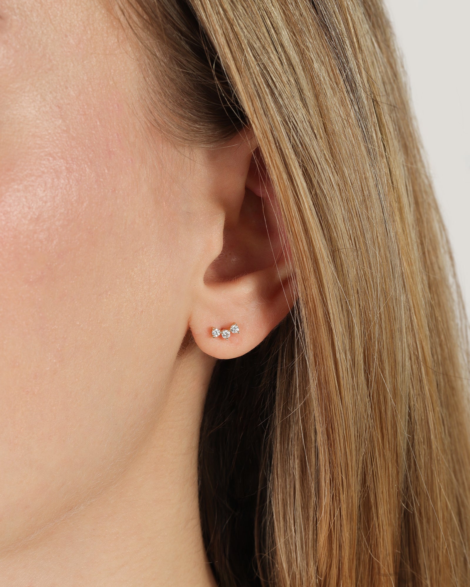 Goldhive-Milgrain Three Diamond Studs-Earrings-Blue Ruby Jewellery-Vancouver Canada