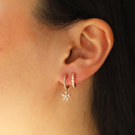 Goldhive-Flower Drop Pavé Huggies-Earrings-Blue Ruby Jewellery-Vancouver Canada