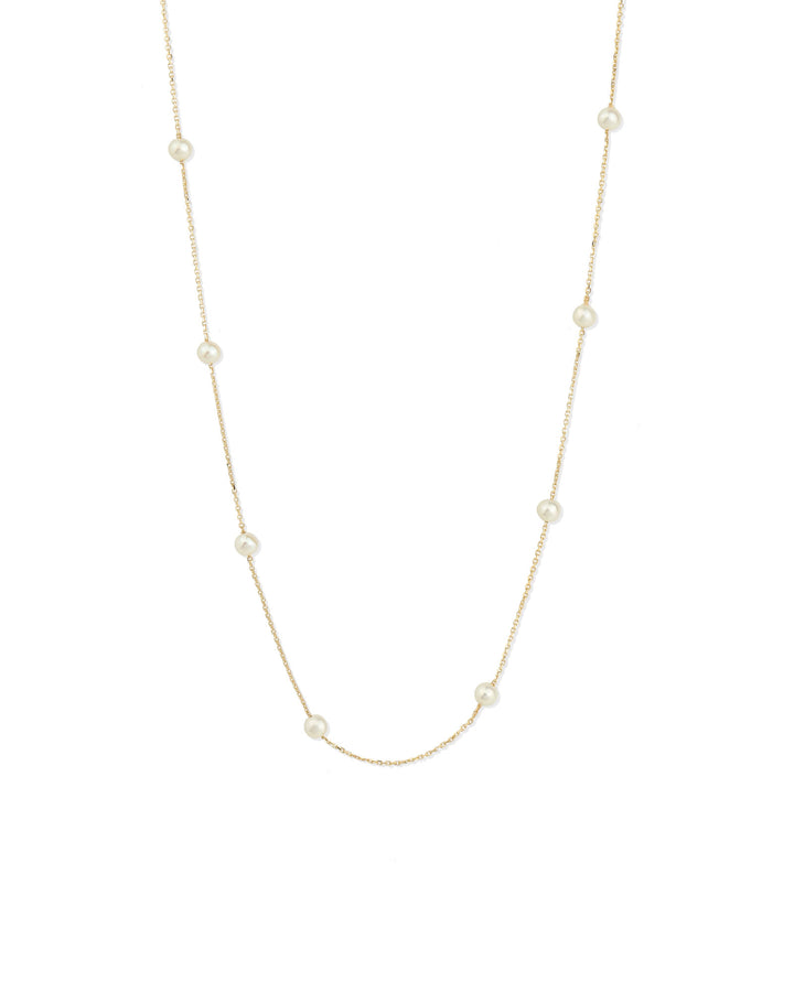Station Pearl Necklace 10k Yellow Gold, White Pearl