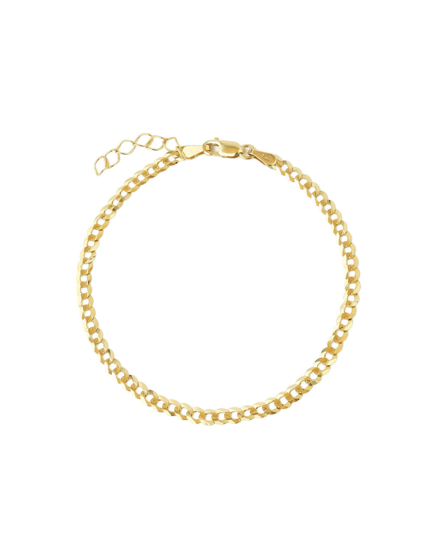Curb Chain Bracelet 10k Yellow Gold, White Pearl