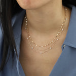 Satellite Chain Necklace 10k Yellow Gold, White Pearl / 14"-16"