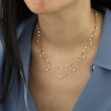 Satellite Chain Necklace 10k Yellow Gold, White Pearl / 14"-16"