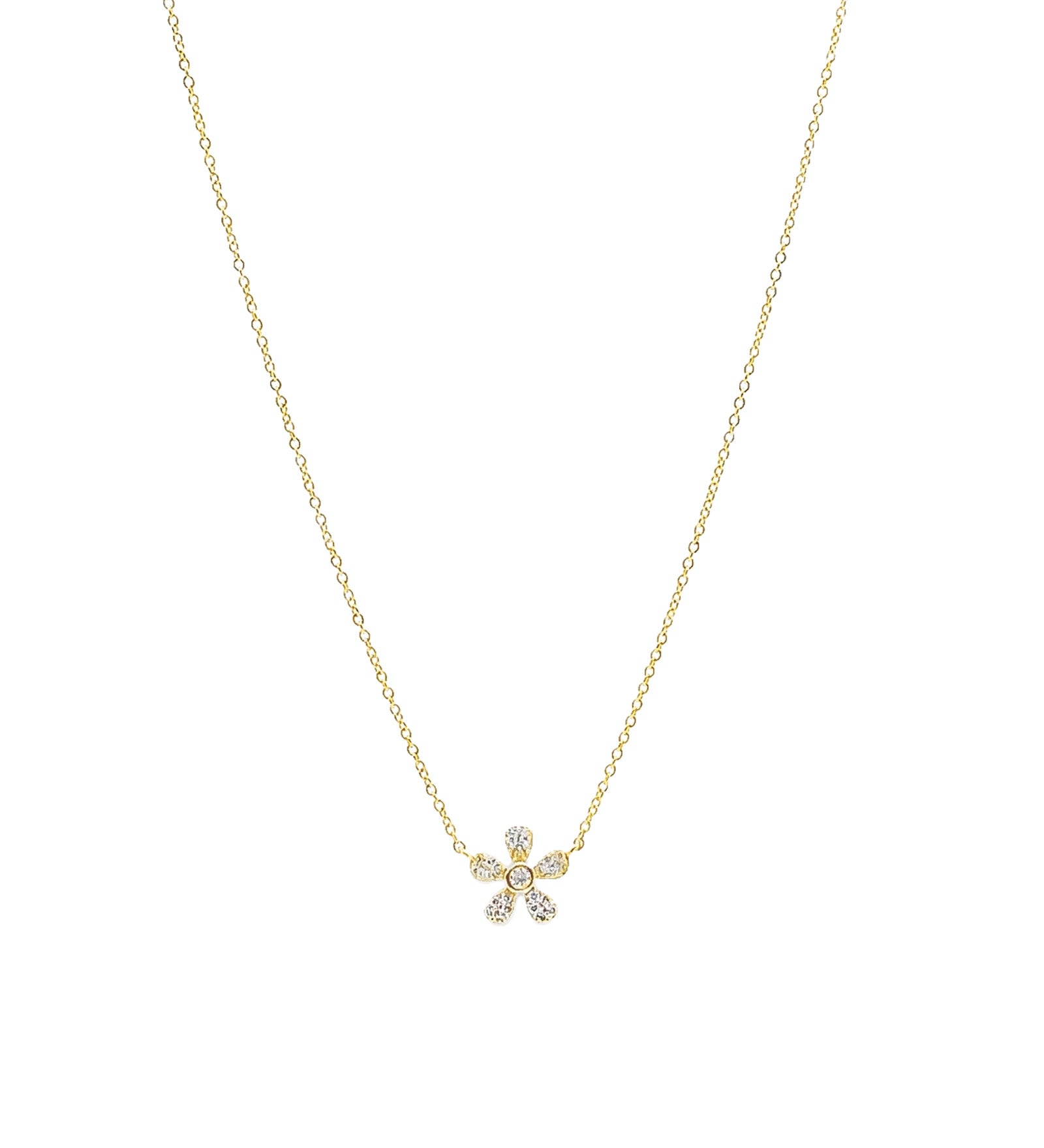 5 Petal Flower Necklace 14k Yellow Gold, Diamond