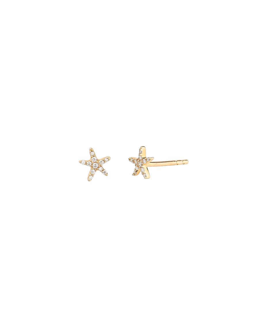 Goldhive-Pavé Diamond Starfish Studs-Earrings-14k Yellow Gold, Diamond-Blue Ruby Jewellery-Vancouver Canada