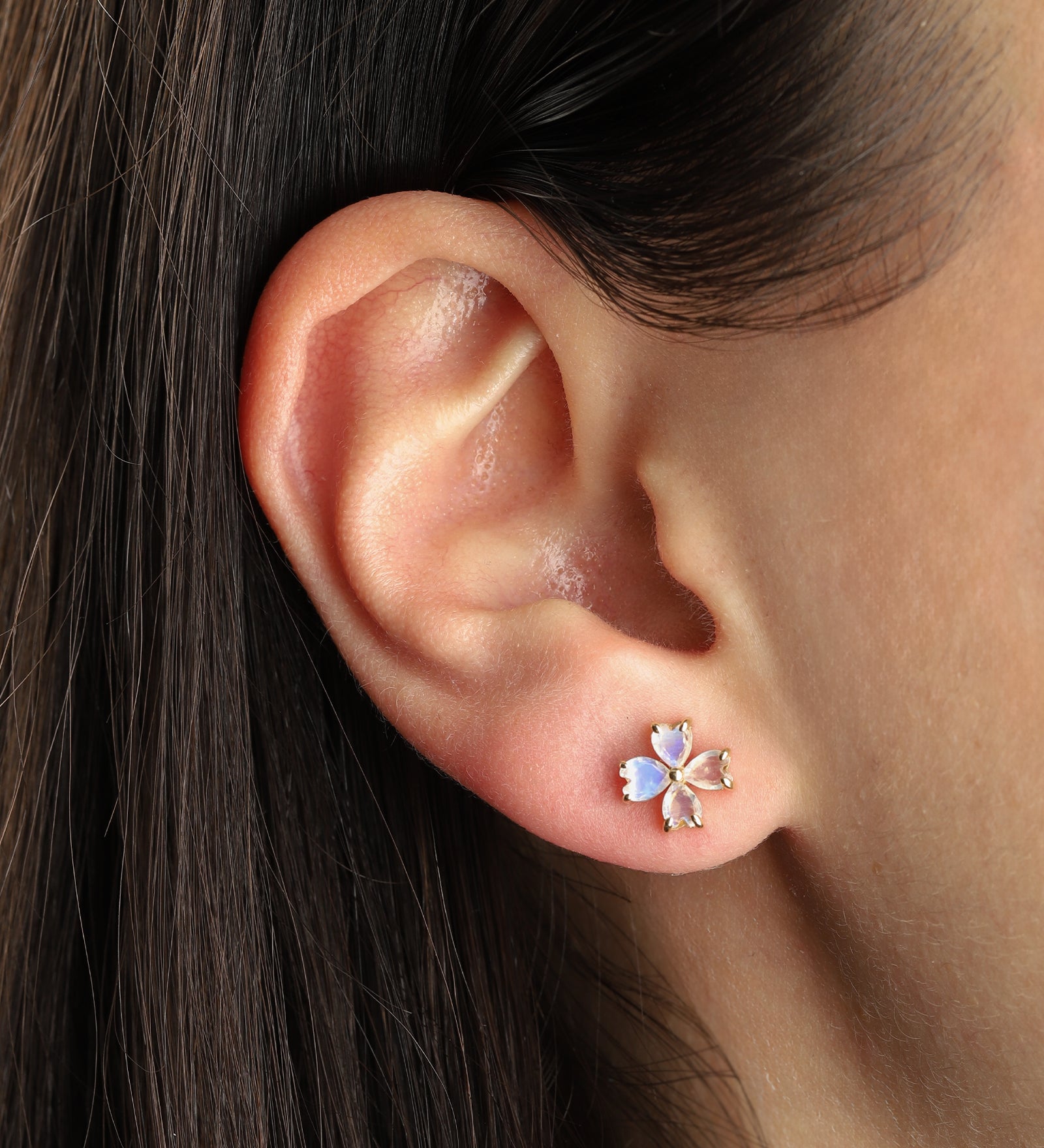 Goldhive-4 Petal Moonstone Studs-Earrings-Blue Ruby Jewellery-Vancouver Canada