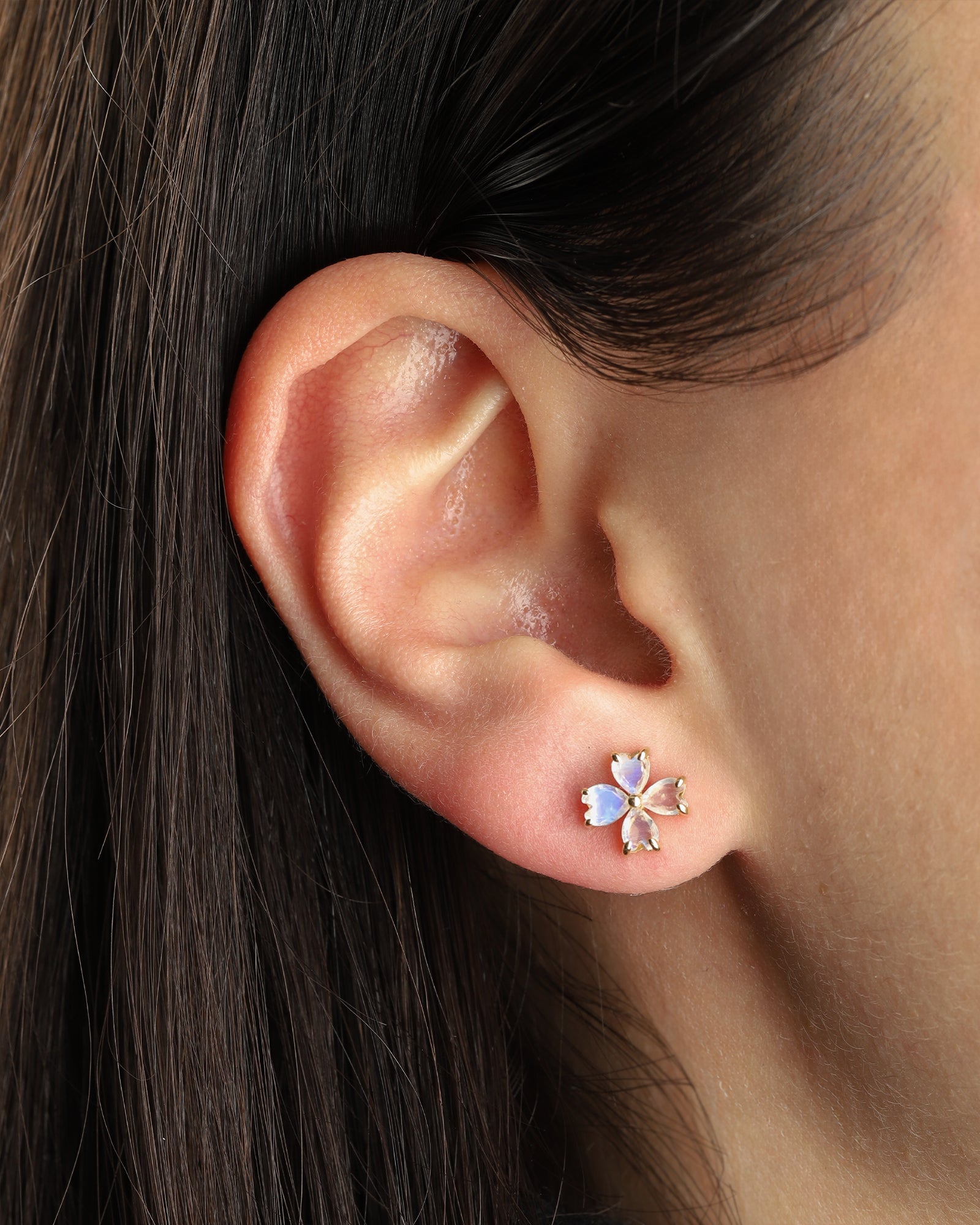 Goldhive-4 Petal Moonstone Studs-Earrings-Blue Ruby Jewellery-Vancouver Canada