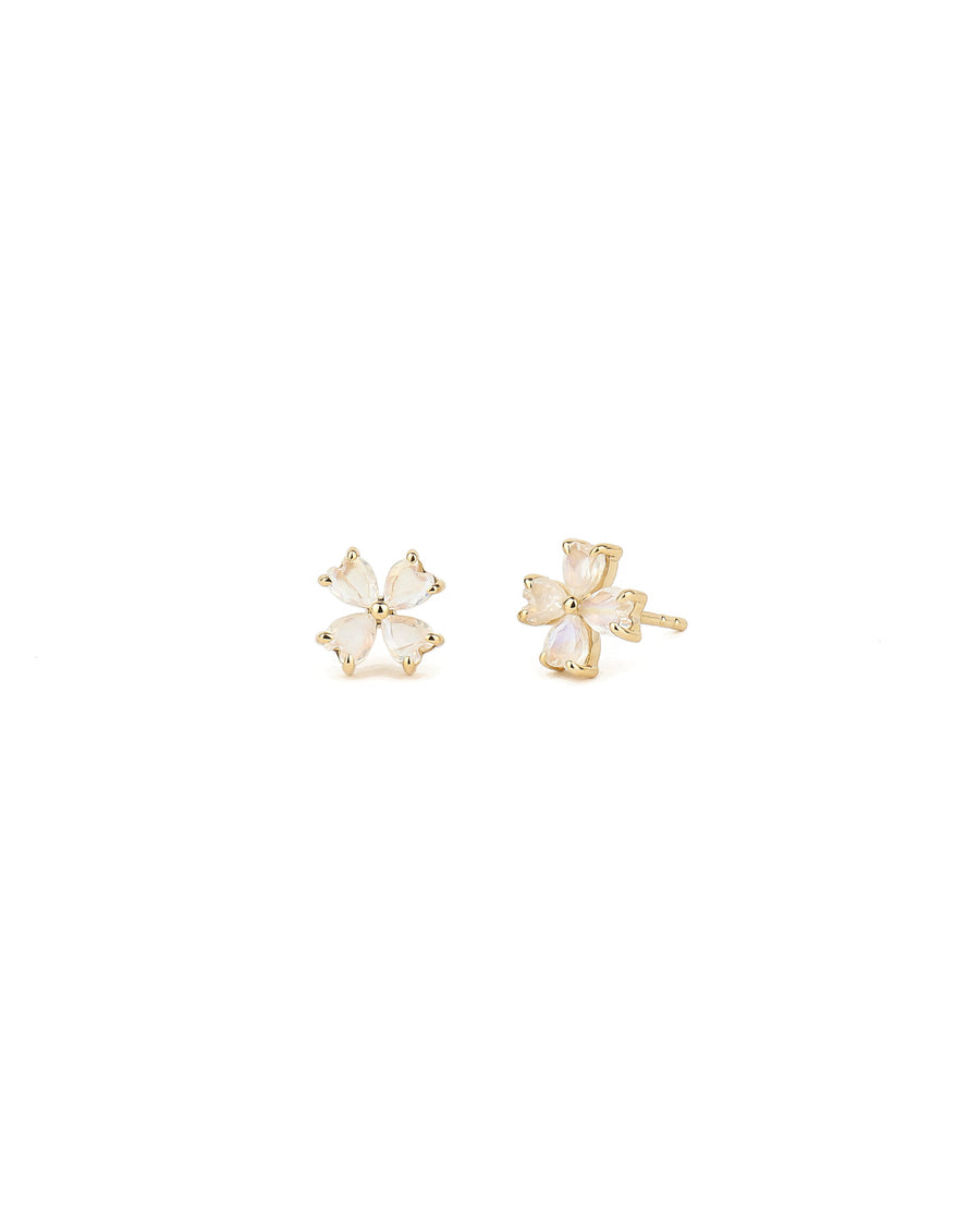 Goldhive-4 Petal Moonstone Studs-Earrings-14k Yellow Gold, Moonstone-Blue Ruby Jewellery-Vancouver Canada