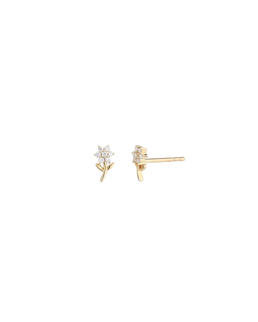 Goldhive-Tiny Daisy Pavé Studs-Earrings-14k Yellow Gold, Diamond-Blue Ruby Jewellery-Vancouver Canada