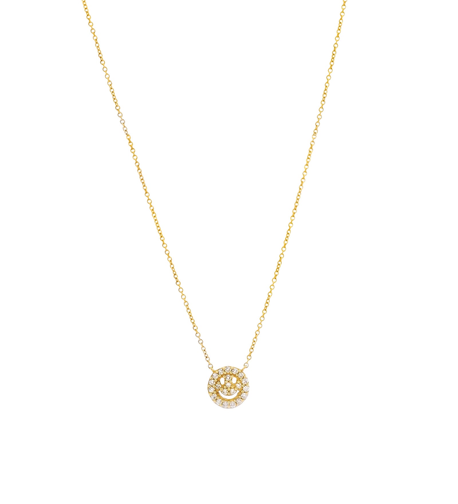 Pavé Smiley Face Necklace 14k Yellow Gold, Diamond