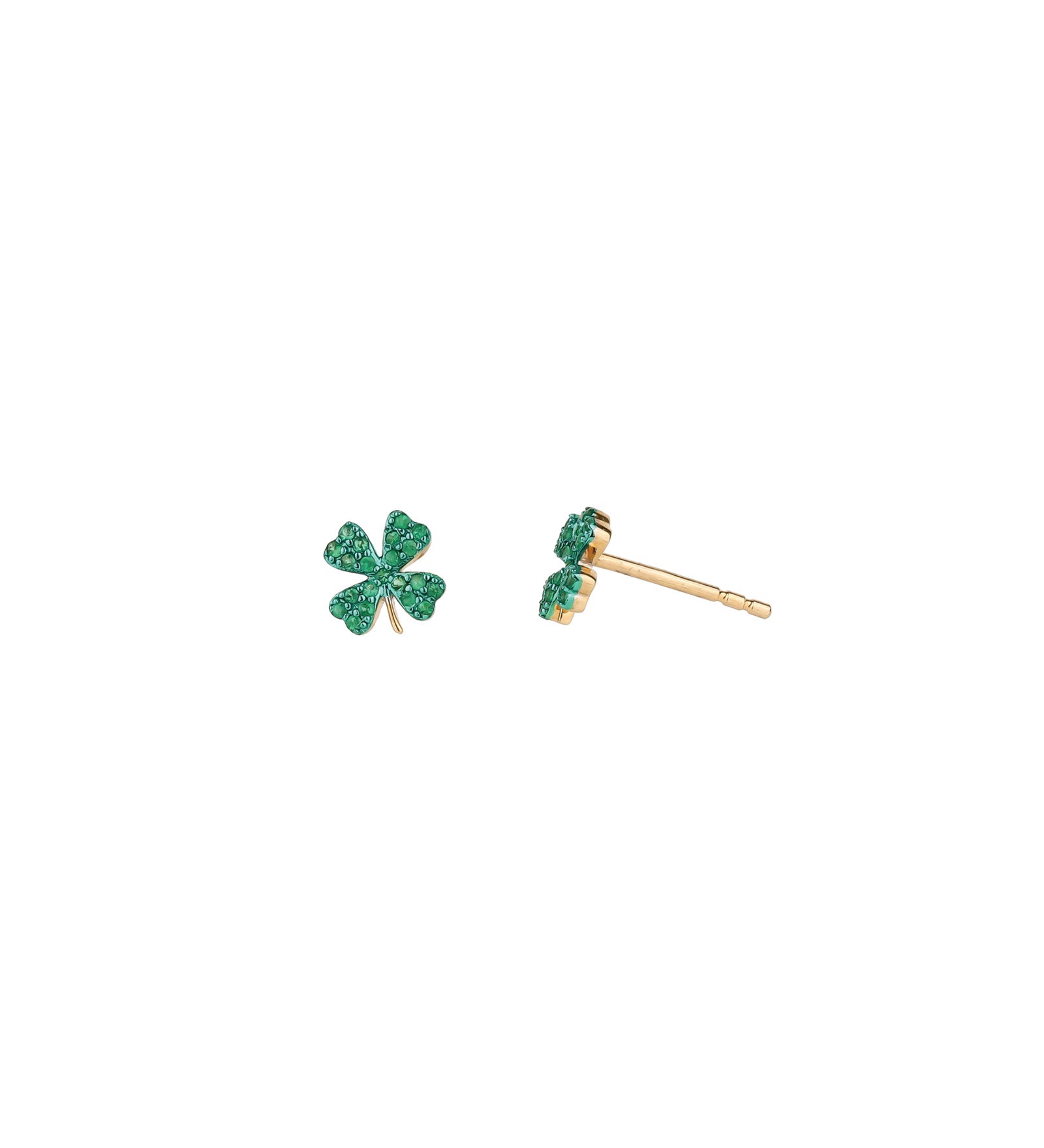 Clover Pavé Studs 14k Yellow Gold, Emerald
