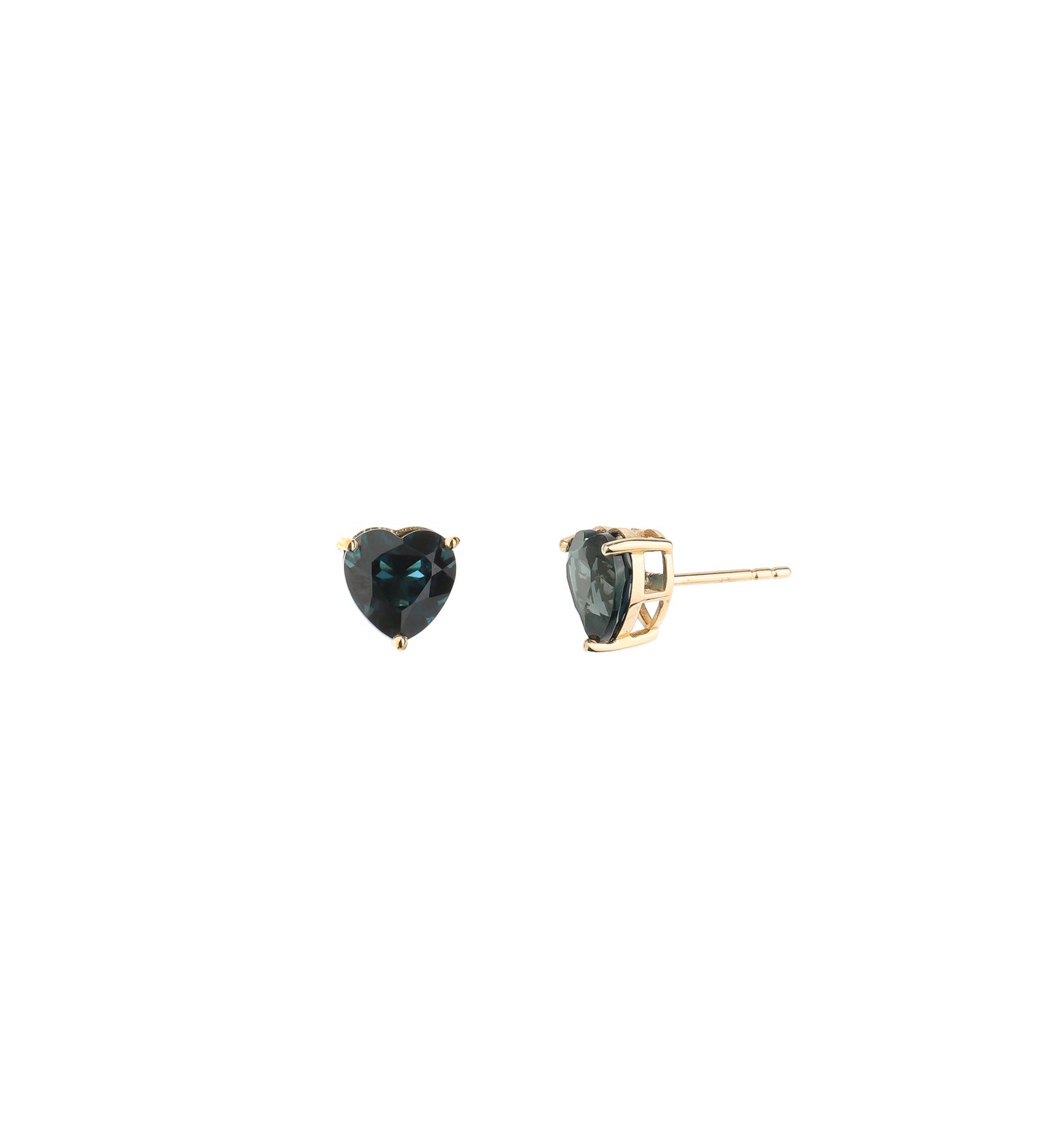 Blue Topaz Heart Studs 14k Yellow Gold, Blue Topaz