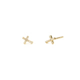 Cross Pavé Studs 14k Yellow Gold, Diamond