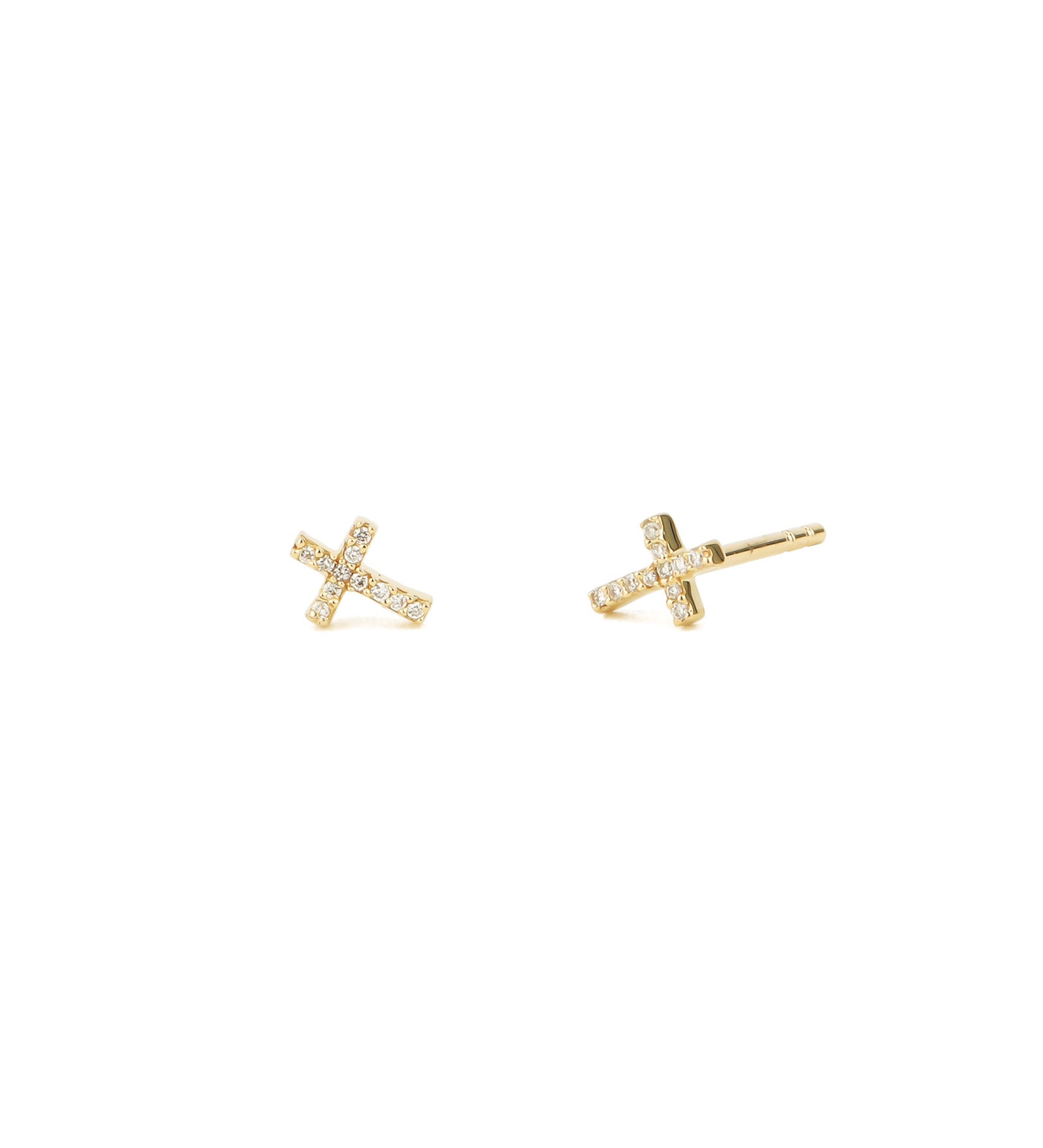 Cross Pavé Studs 14k Yellow Gold, Diamond
