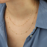 Box Chain Necklace 14k Yellow Gold, White Pearl / 16"