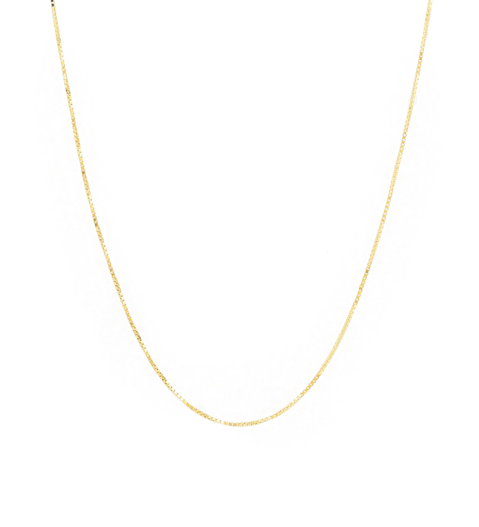 Box Chain Necklace 14k Yellow Gold, White Pearl / 16"
