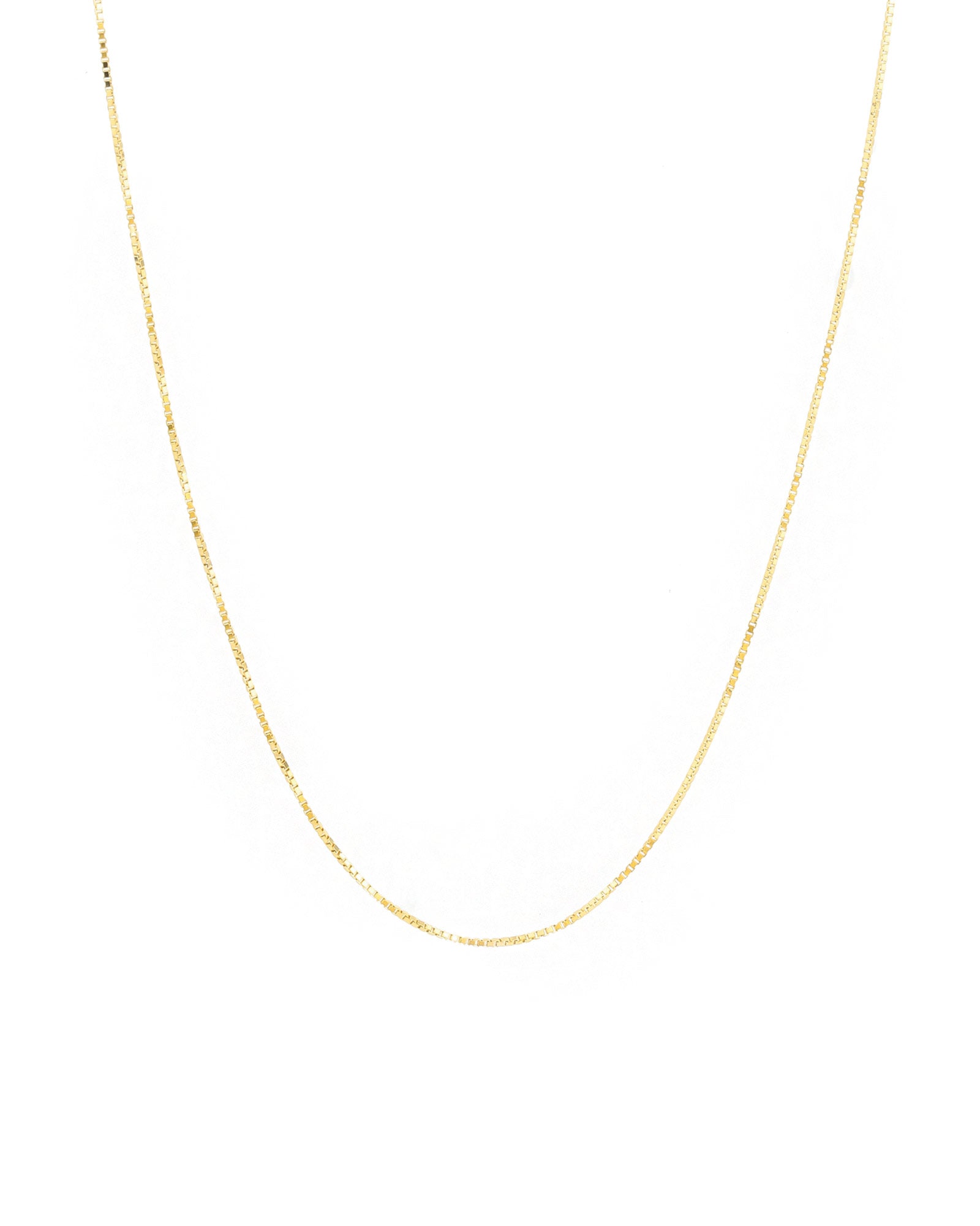Box Chain Necklace 14k Yellow Gold, White Pearl / 16"