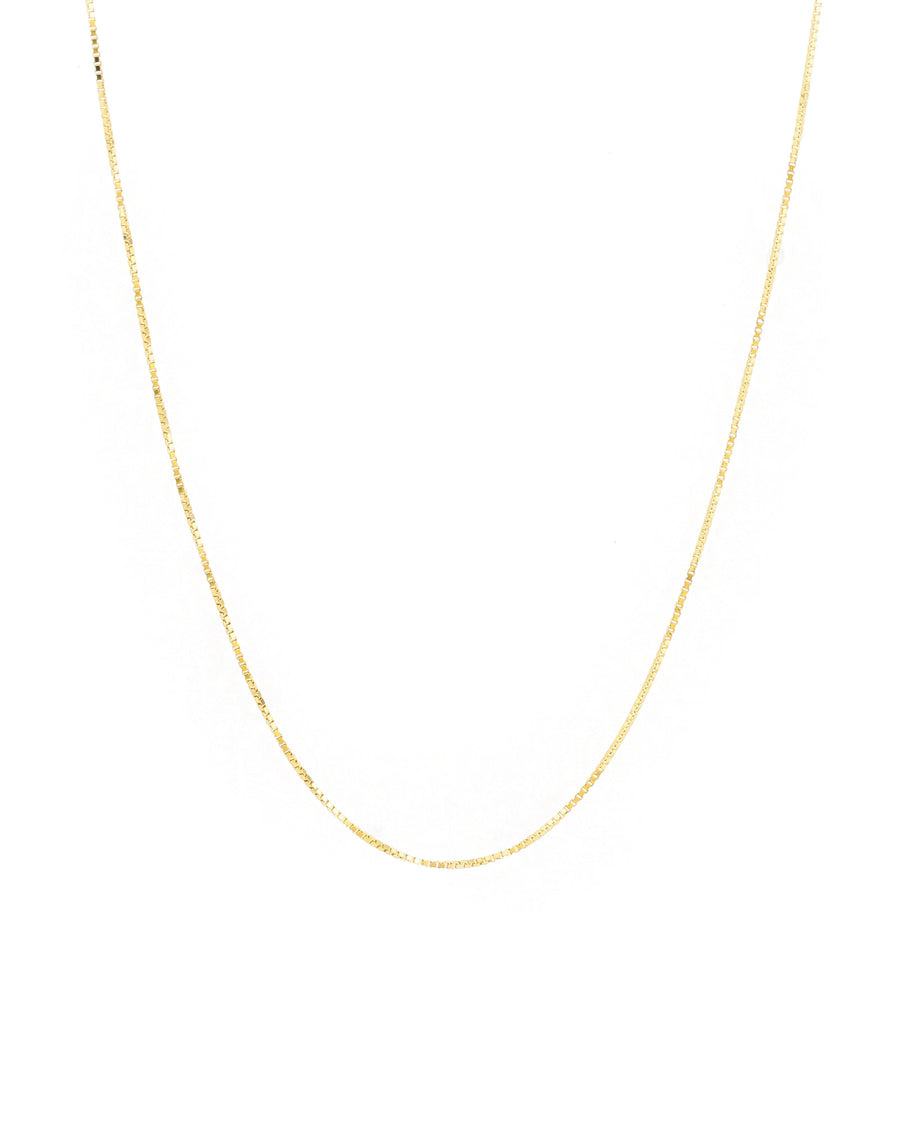 Box Chain Necklace 14k Yellow Gold, White Pearl / 16"
