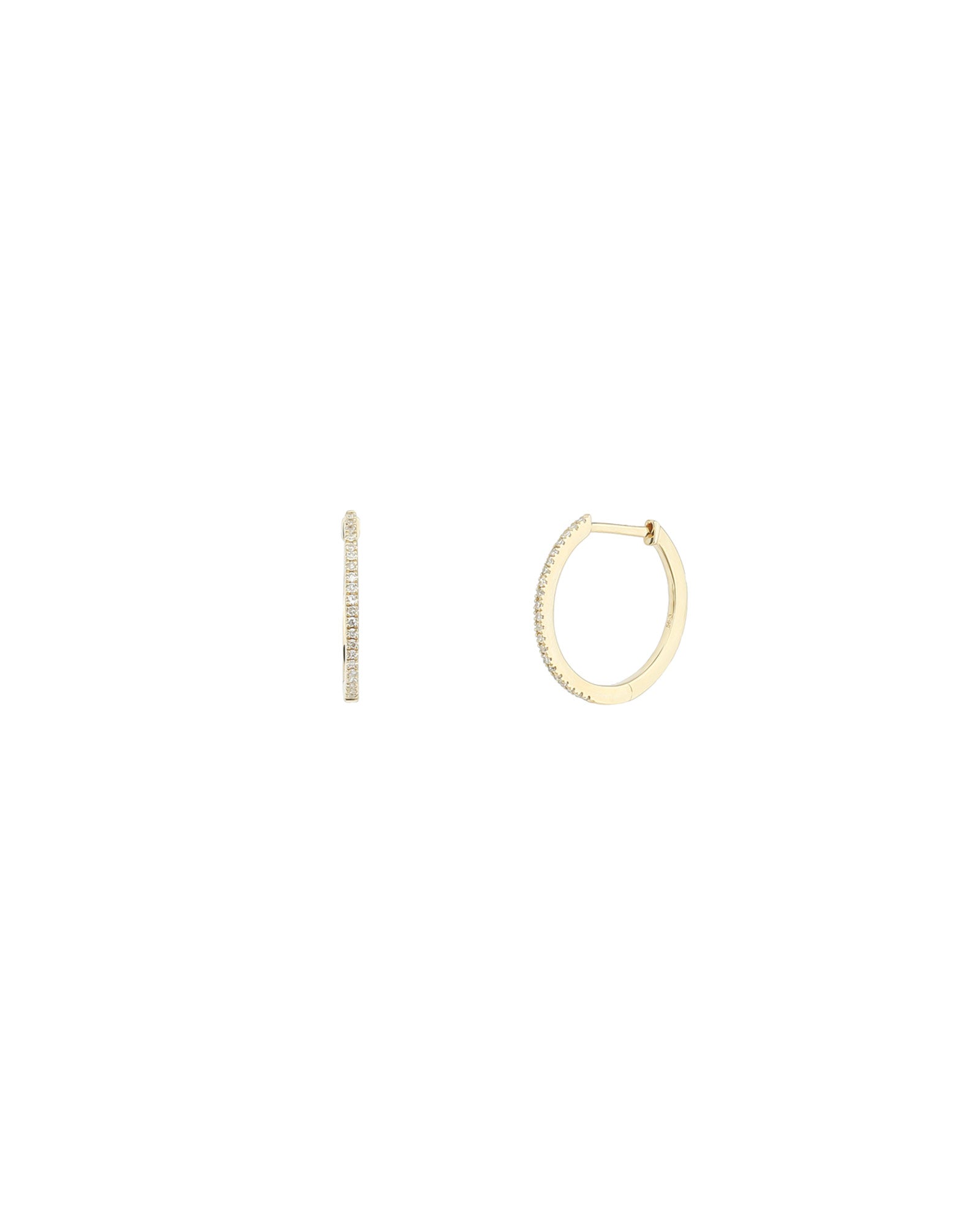 Pave Huggies | 14mm 10k Yellow Gold, White Pearl