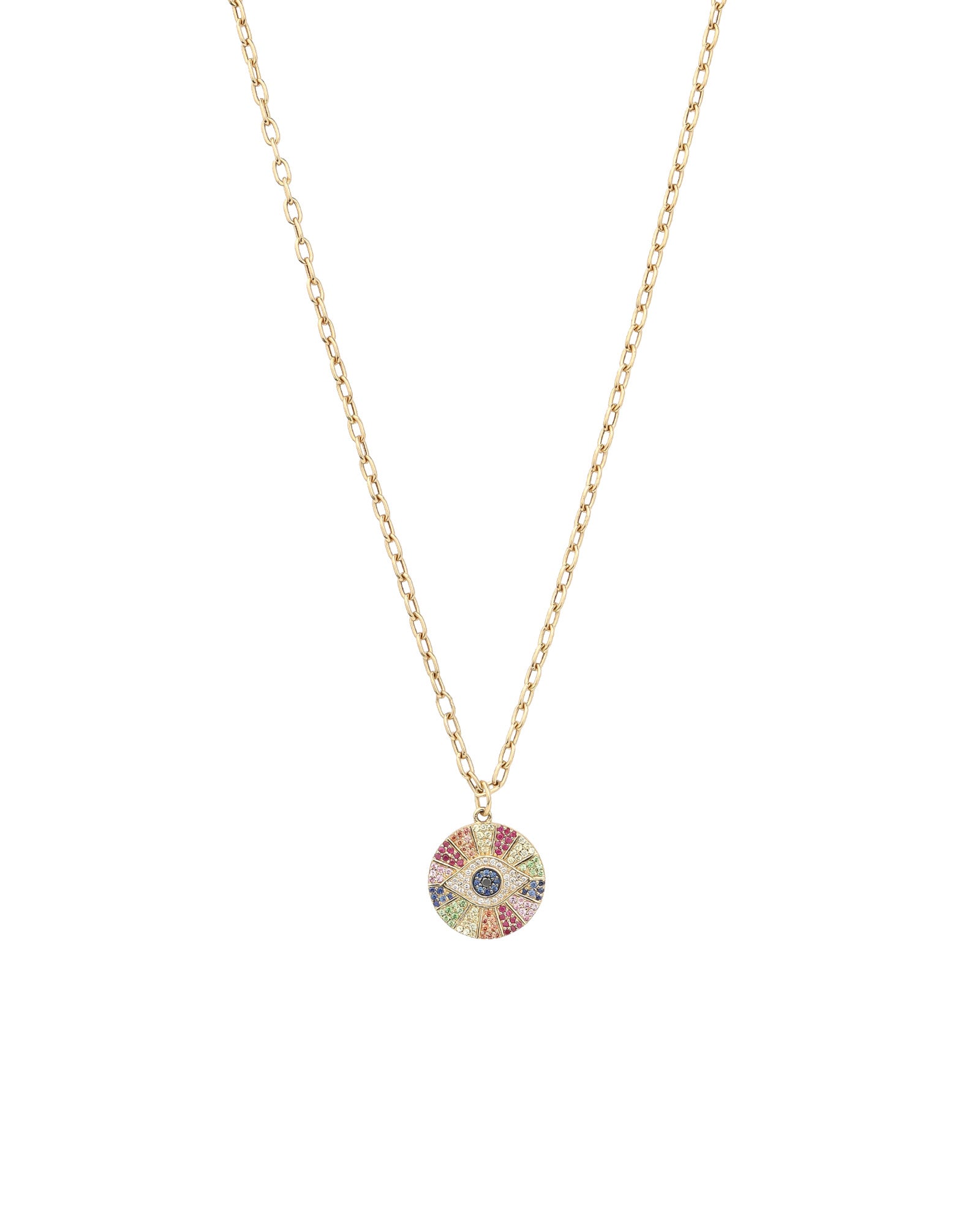 Goldhive-Large Evil Eye Ray Cable Necklace-Necklaces-14k Yellow Gold, Diamond-Blue Ruby Jewellery-Vancouver Canada