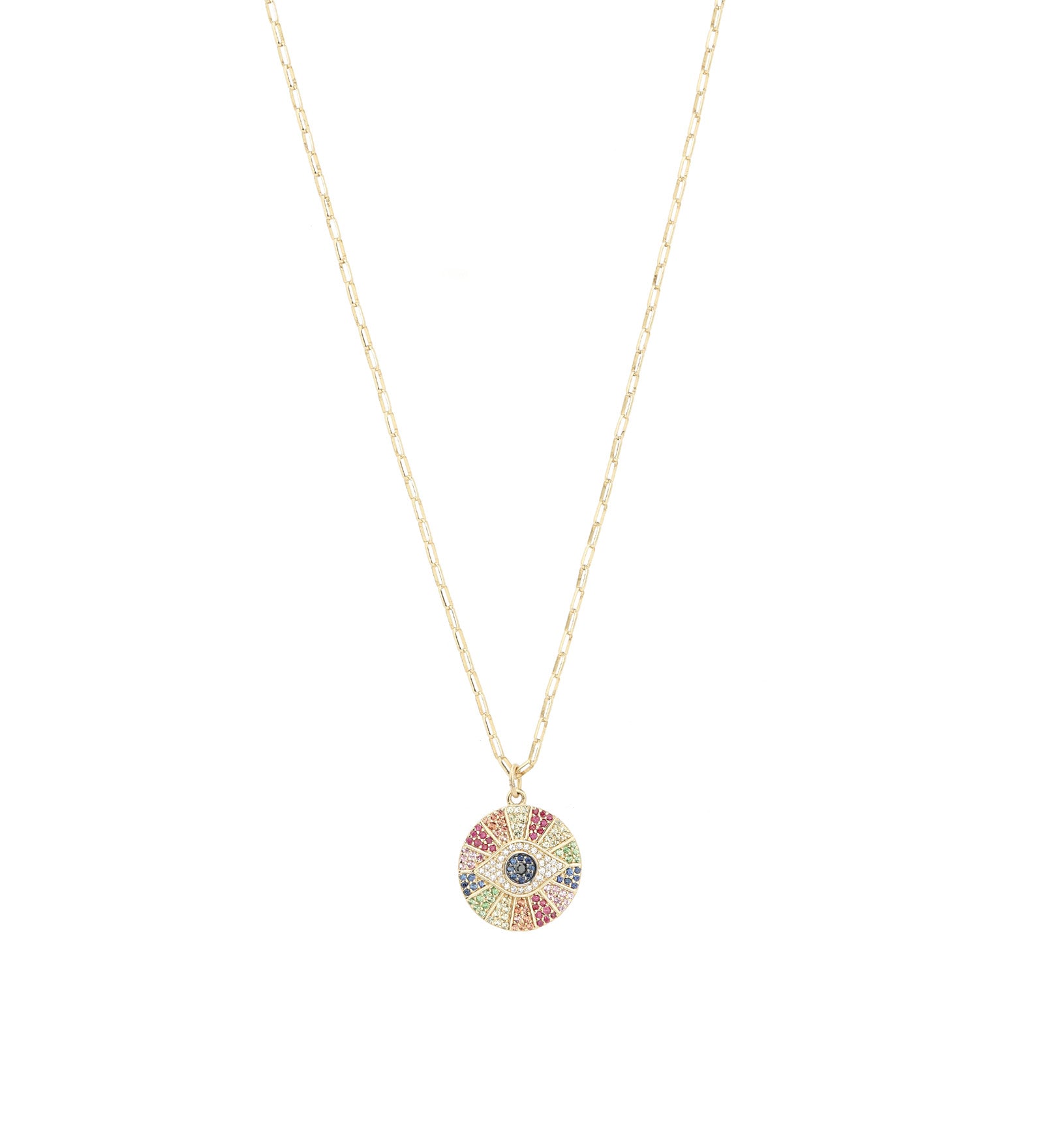 Large Evil Eye Ray Rolo Necklace 14k Yellow Gold, Diamond