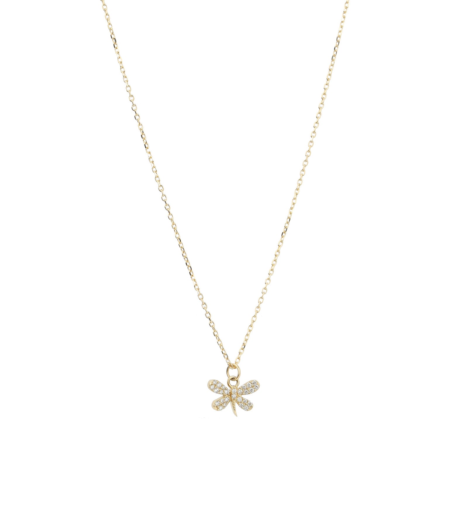 Pavé Dragonfly Cable Necklace 14k Yellow Gold, Diamond
