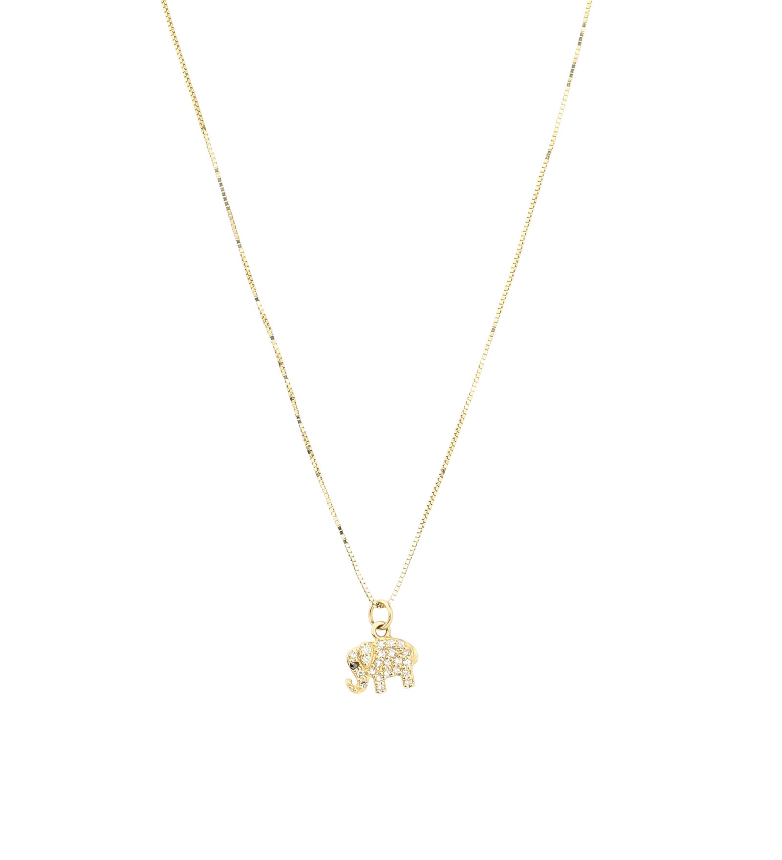 Pavé Elephant Box Chain Necklace 14k Yellow Gold, Diamond