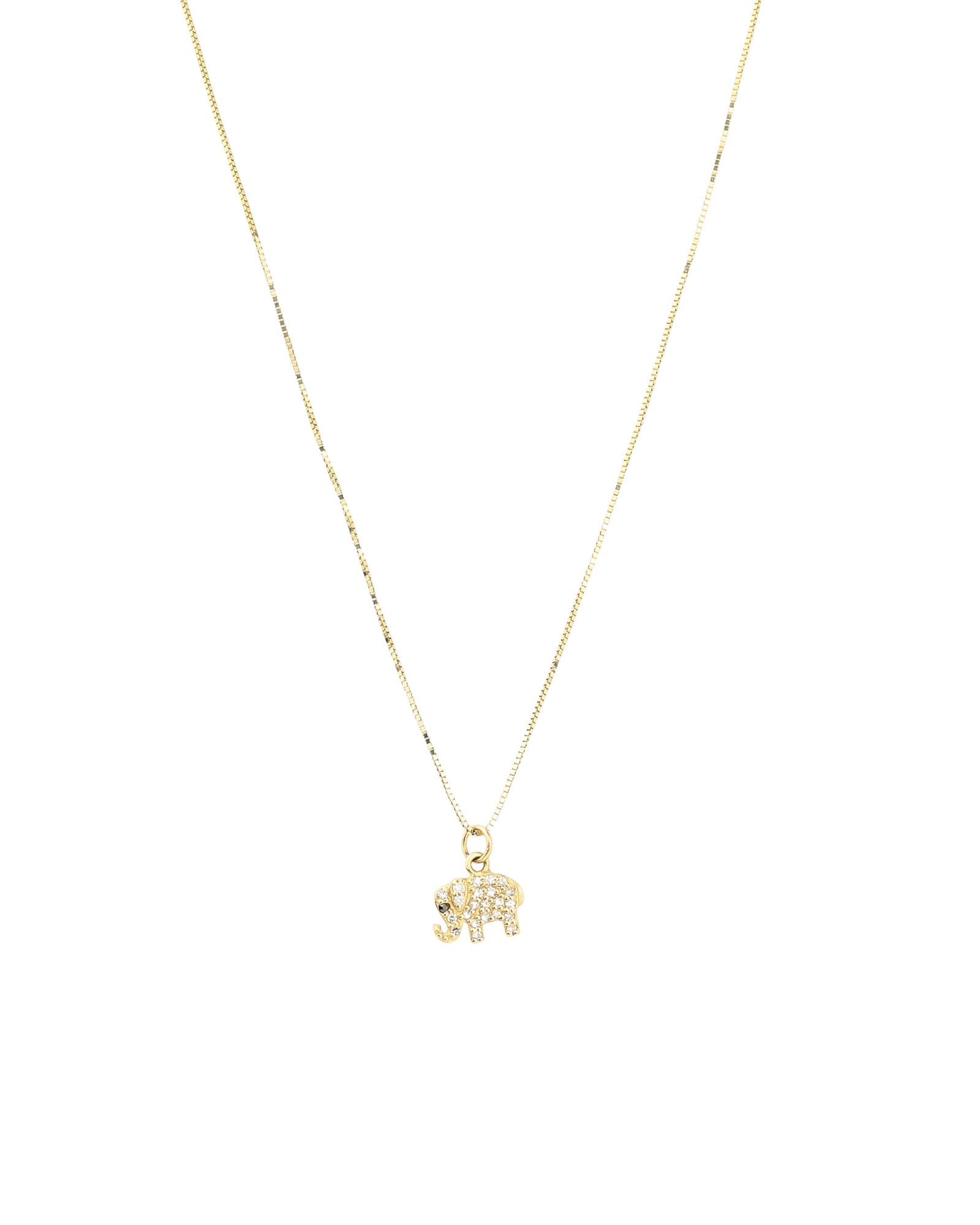 Pavé Elephant Box Chain Necklace 14k Yellow Gold, Diamond