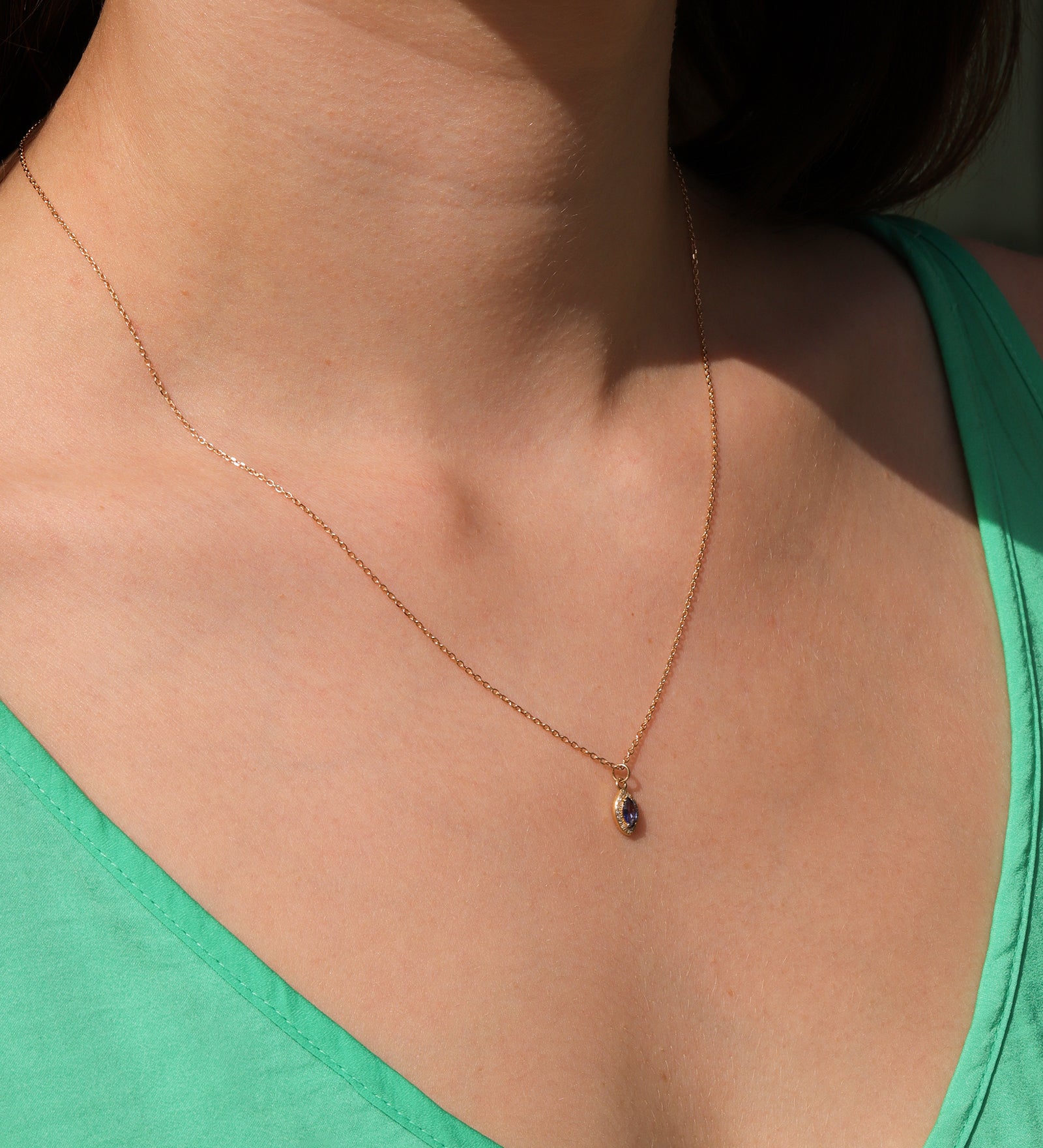 Marquise Diamond Halo Cable Necklace 14k Yellow Gold, Diamond