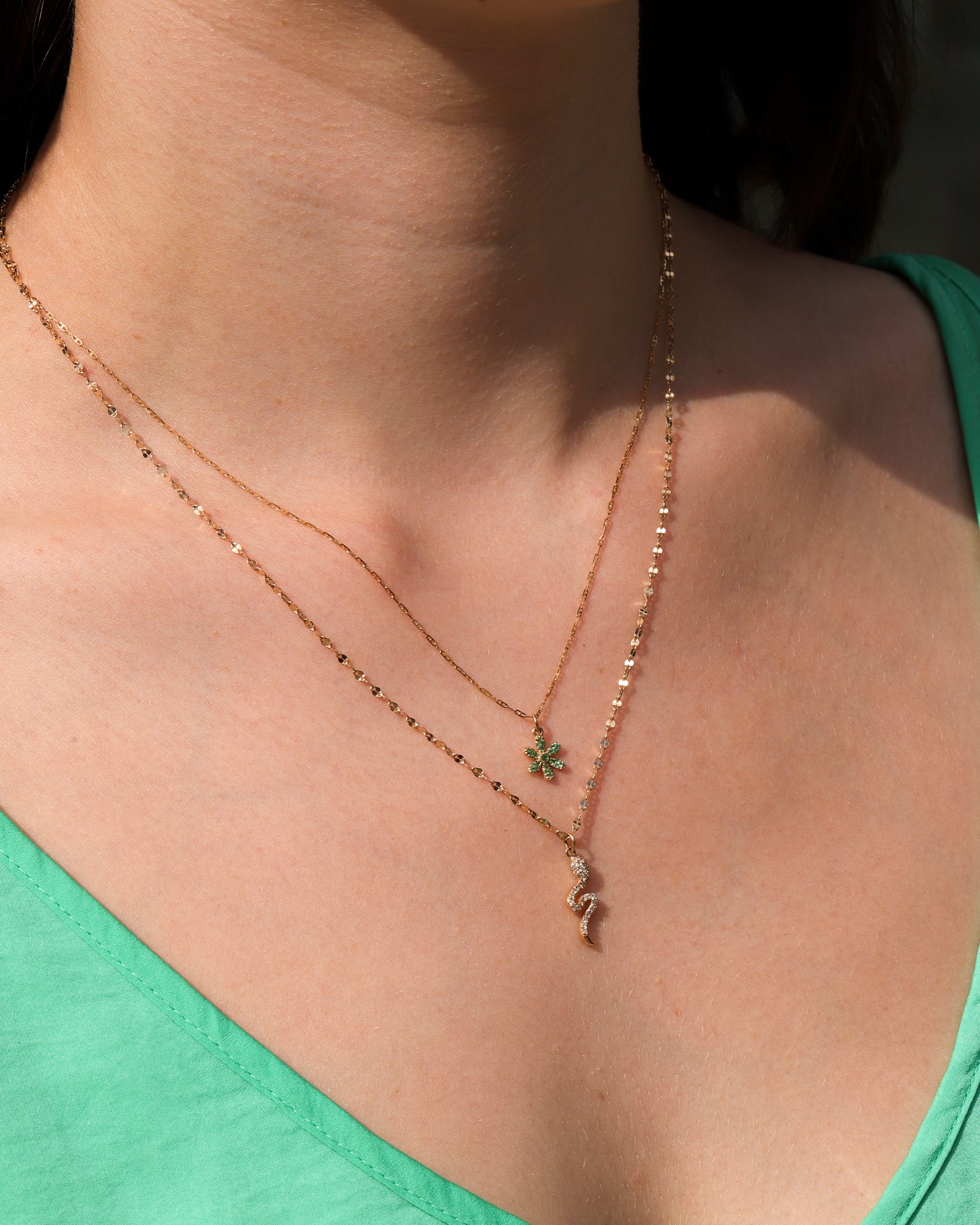 Pavé Snake Dap Chain Necklace 14k Yellow Gold, Diamond