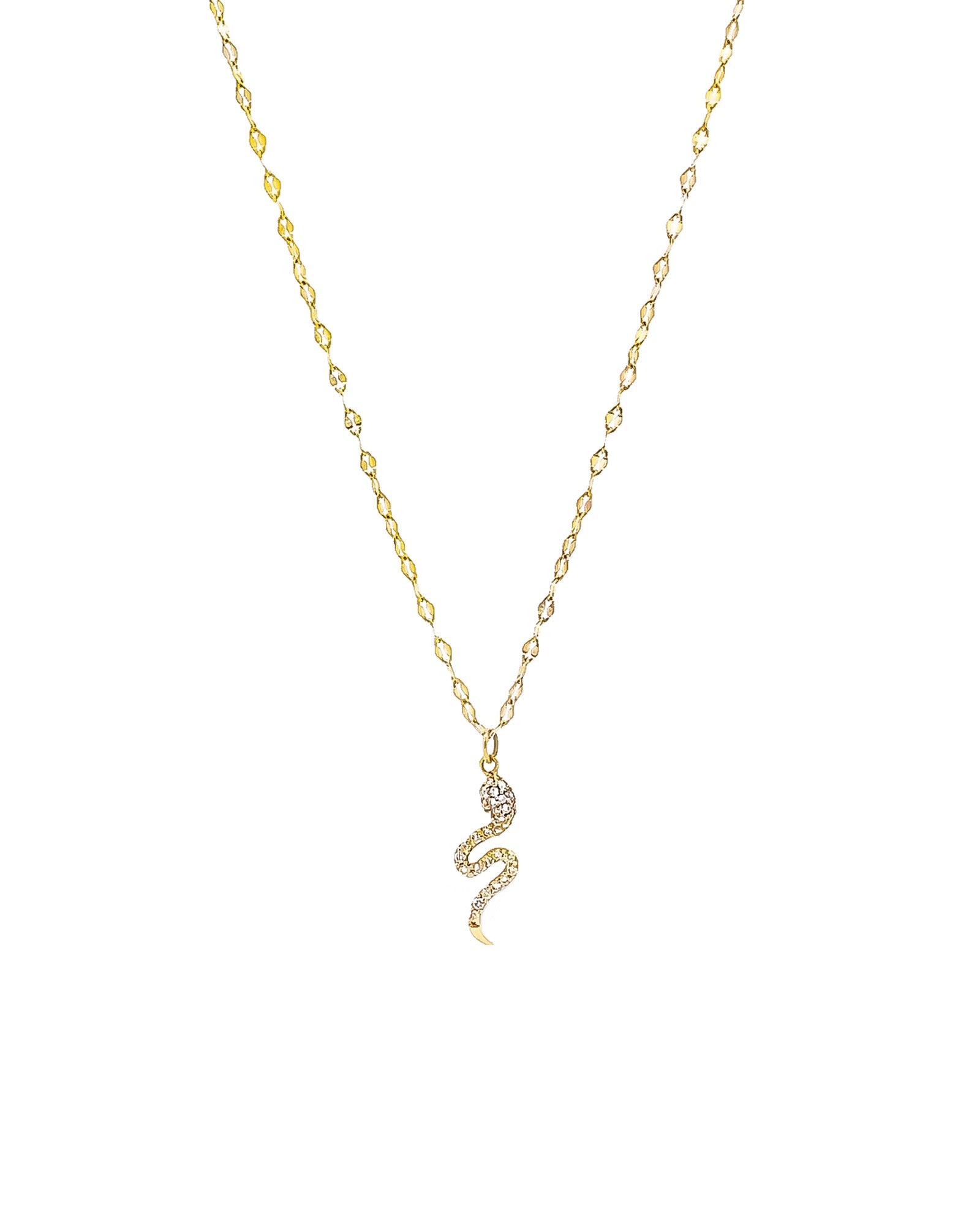 Pavé Snake Dap Chain Necklace 14k Yellow Gold, Diamond