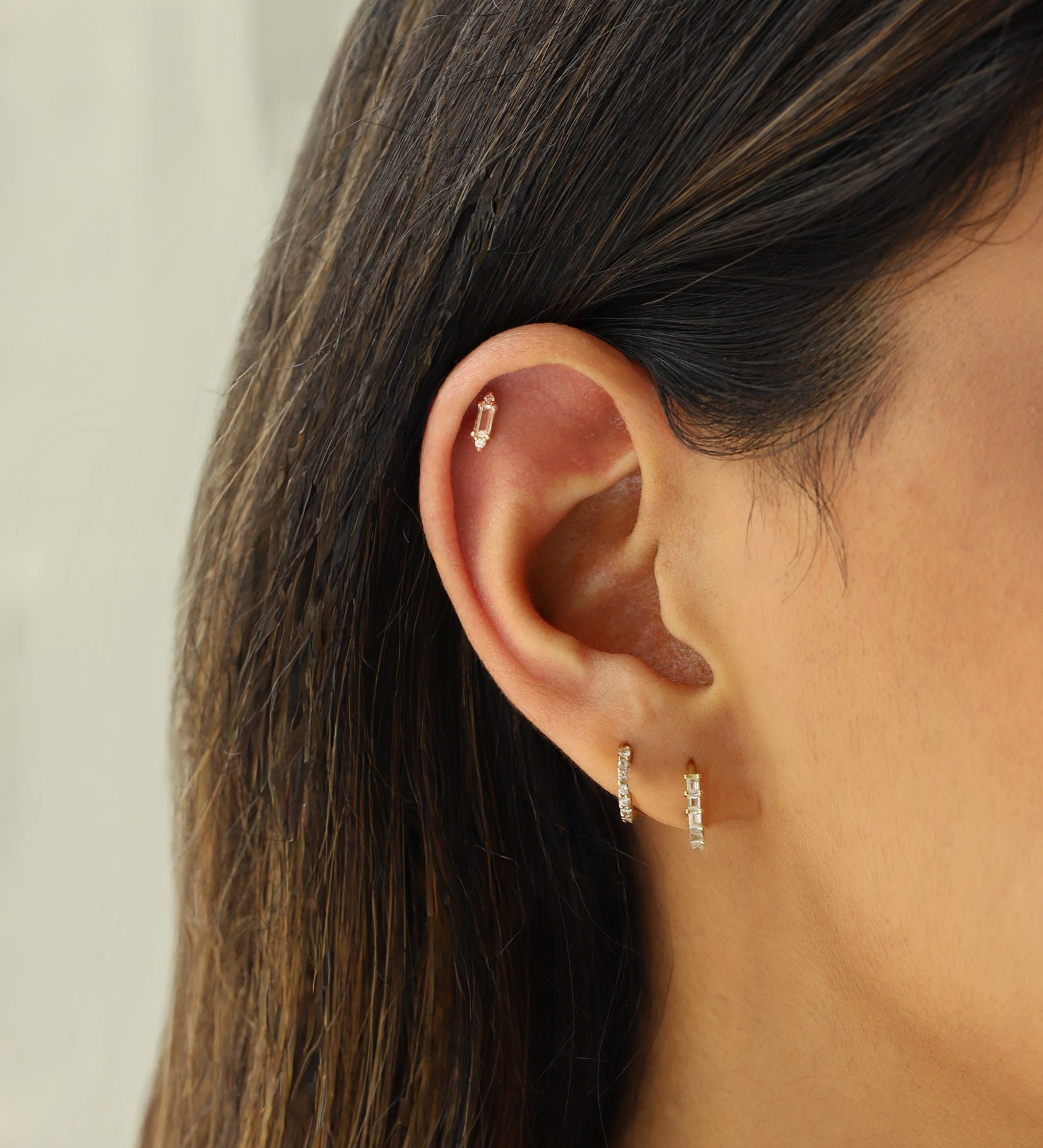 Goldhive-Baguette CZ Cartilage Stud-Earrings-Blue Ruby Jewellery-Vancouver Canada