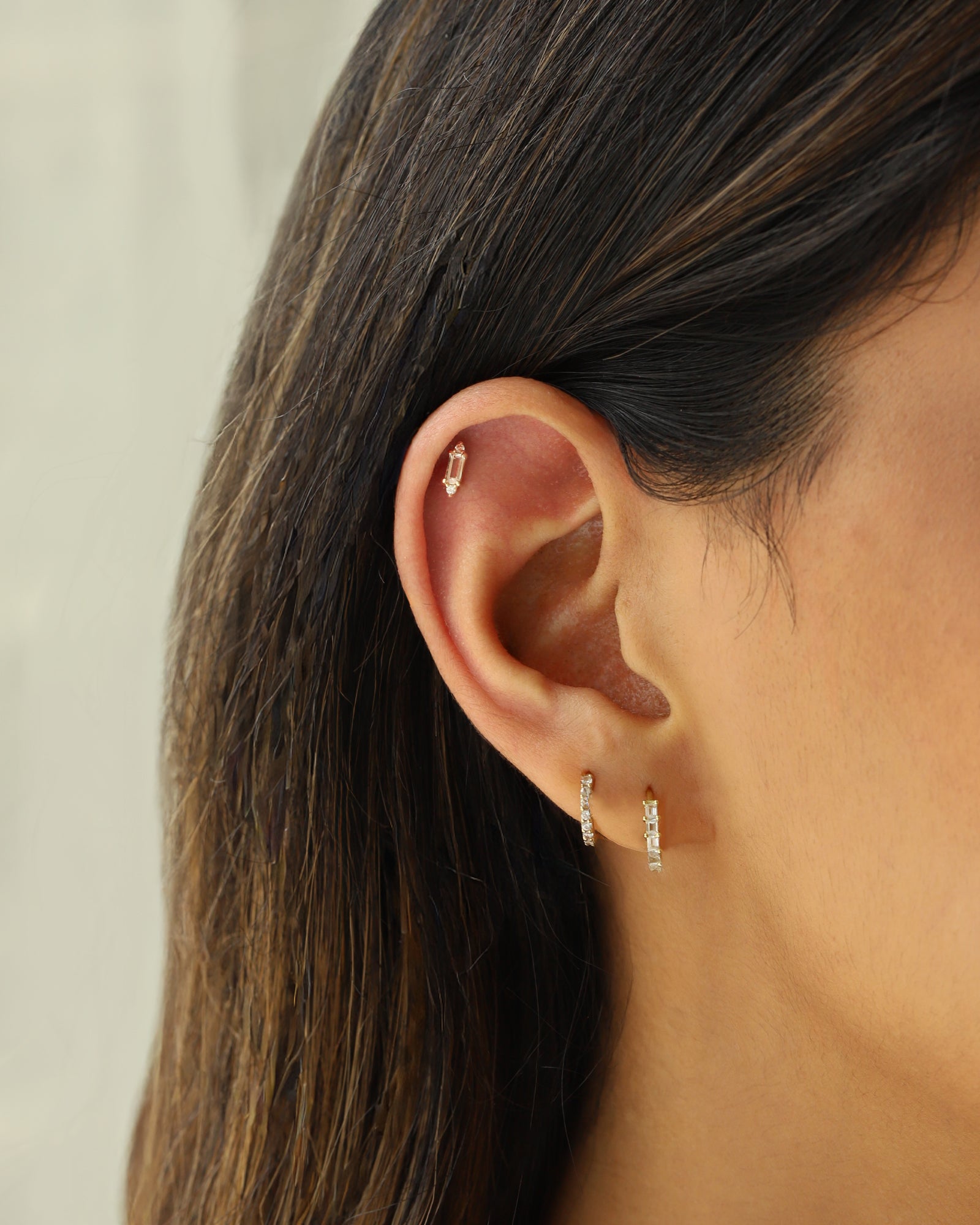 Goldhive-Baguette CZ Cartilage Stud-Earrings-Blue Ruby Jewellery-Vancouver Canada
