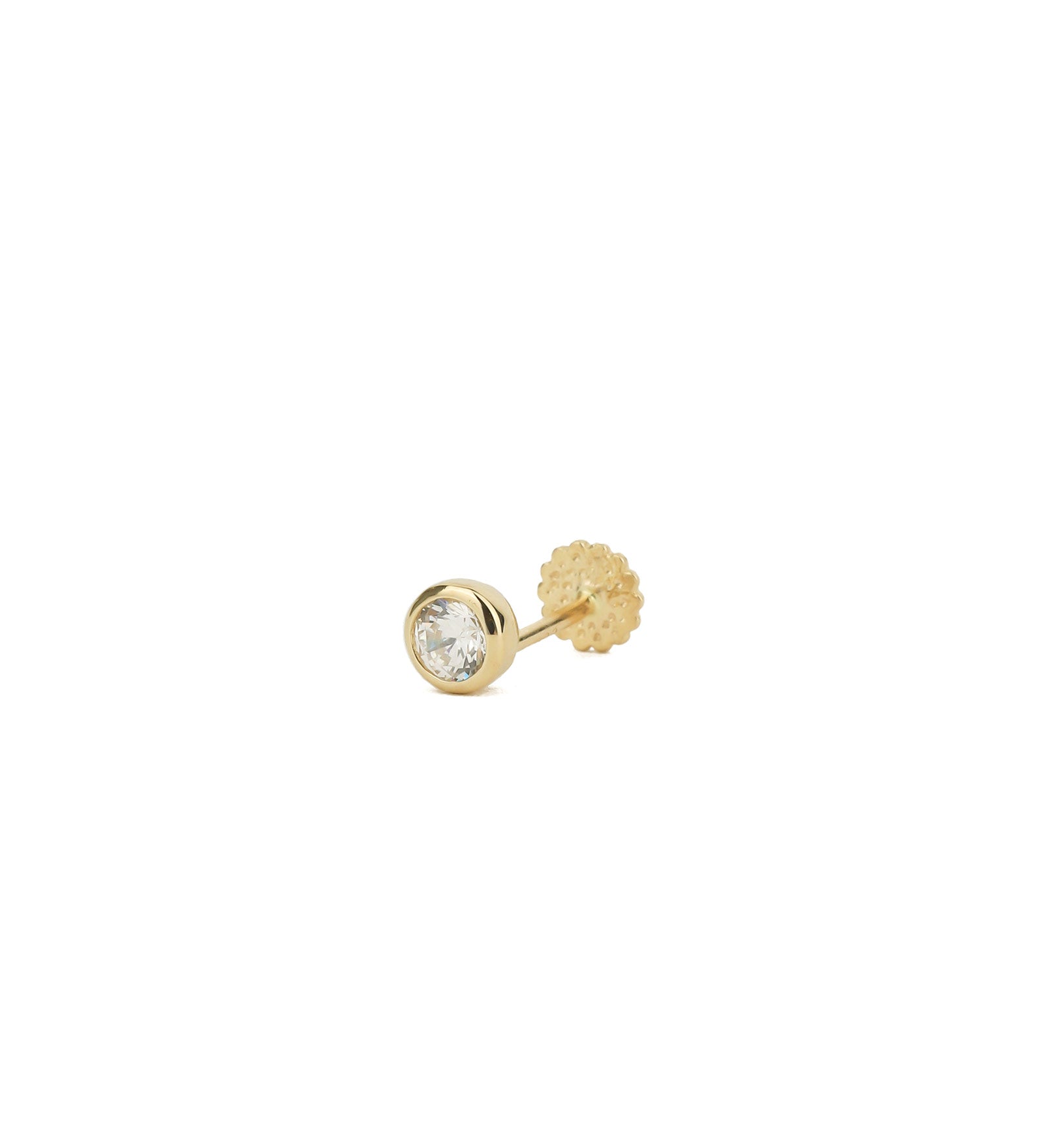 Round Bezel CZ Cartilage Stud 14k Yellow Gold, Cubic Zirconia