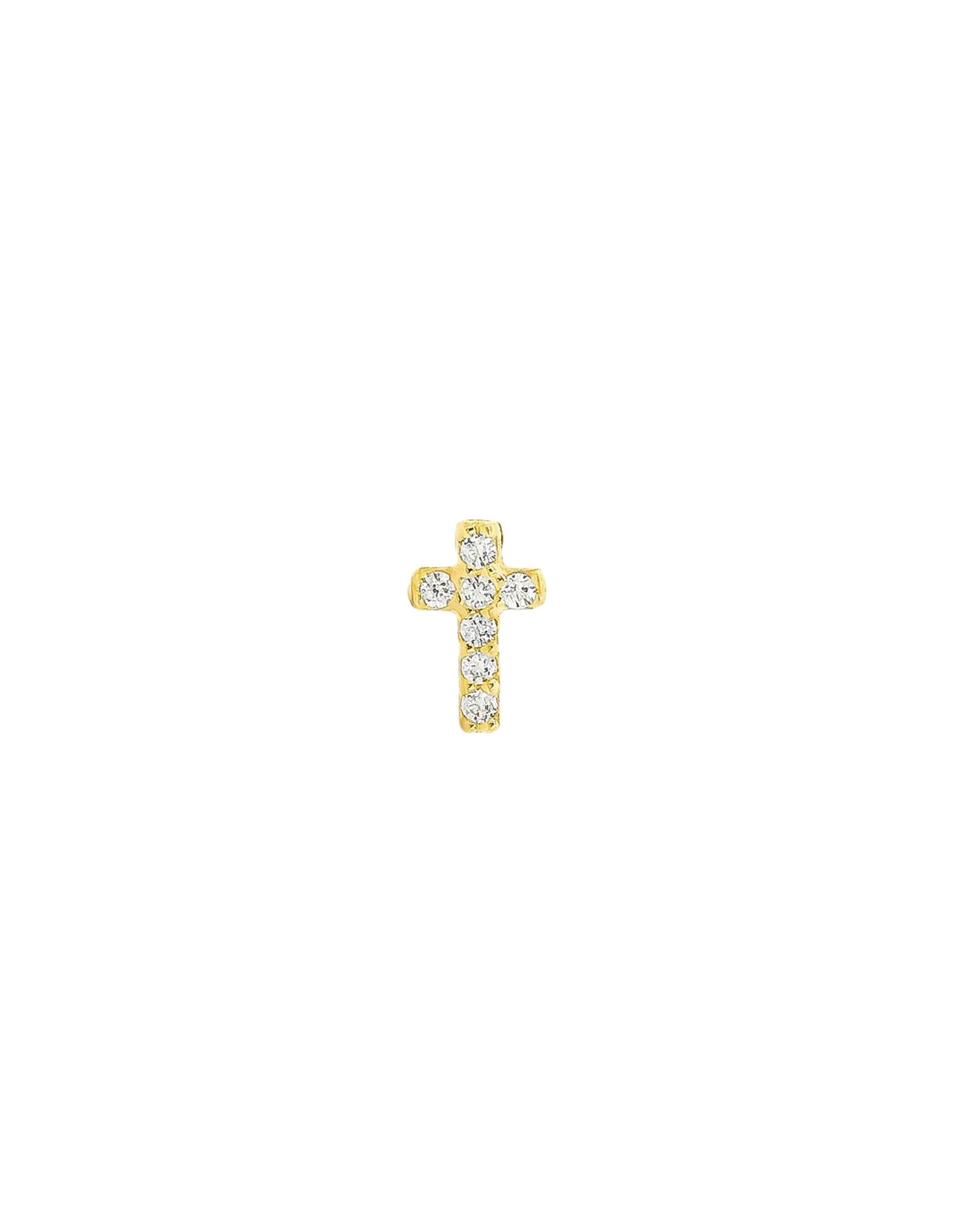 Cross CZ Cartilage Stud 14k Yellow Gold, Cubic Zirconia