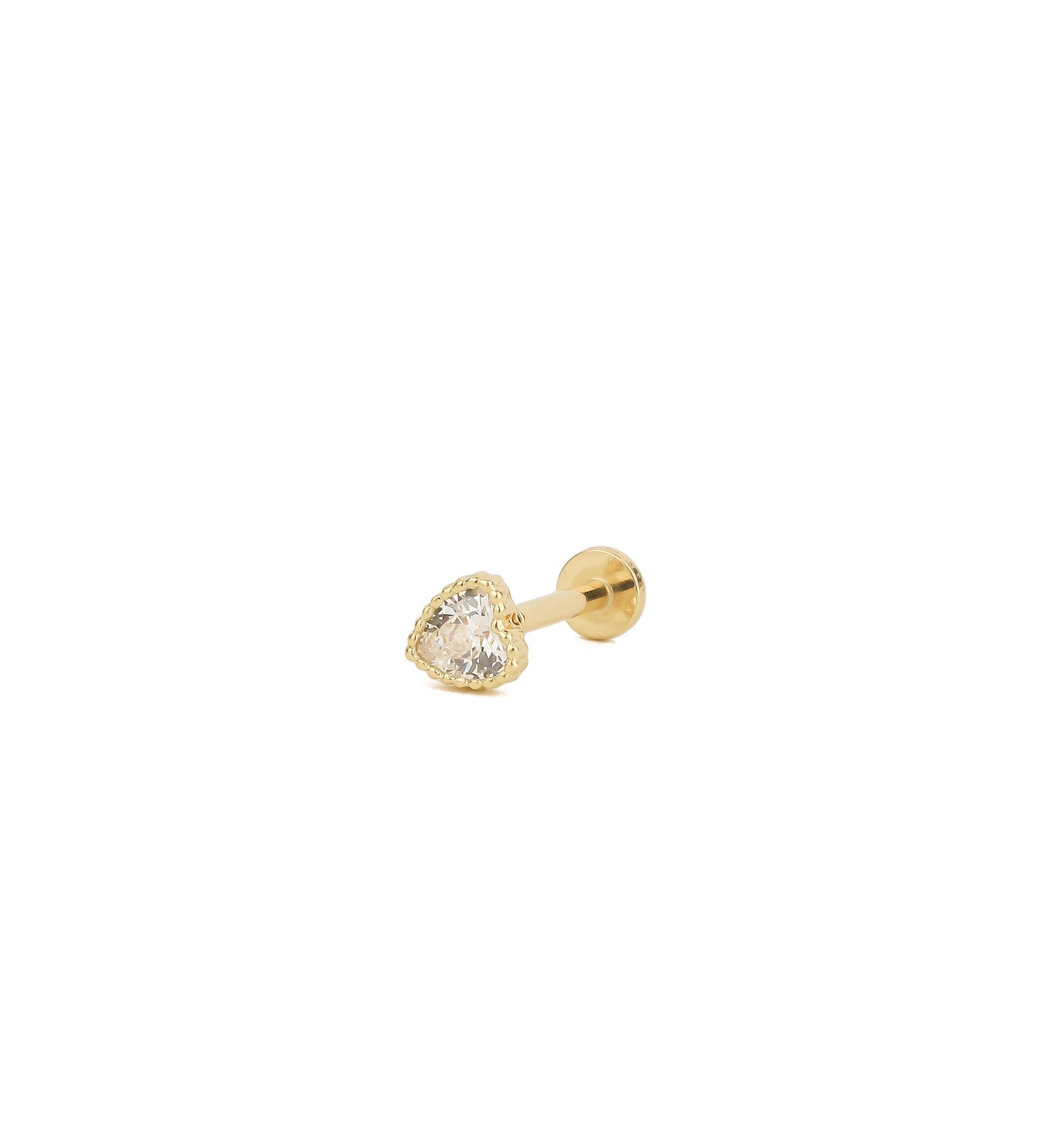 Heart CZ Cartilage Stud 14k Yellow Gold, Cubic Zirconia