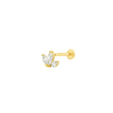 Marquise Cartilage Stud 14k Yellow Gold, Cubic Zirconia