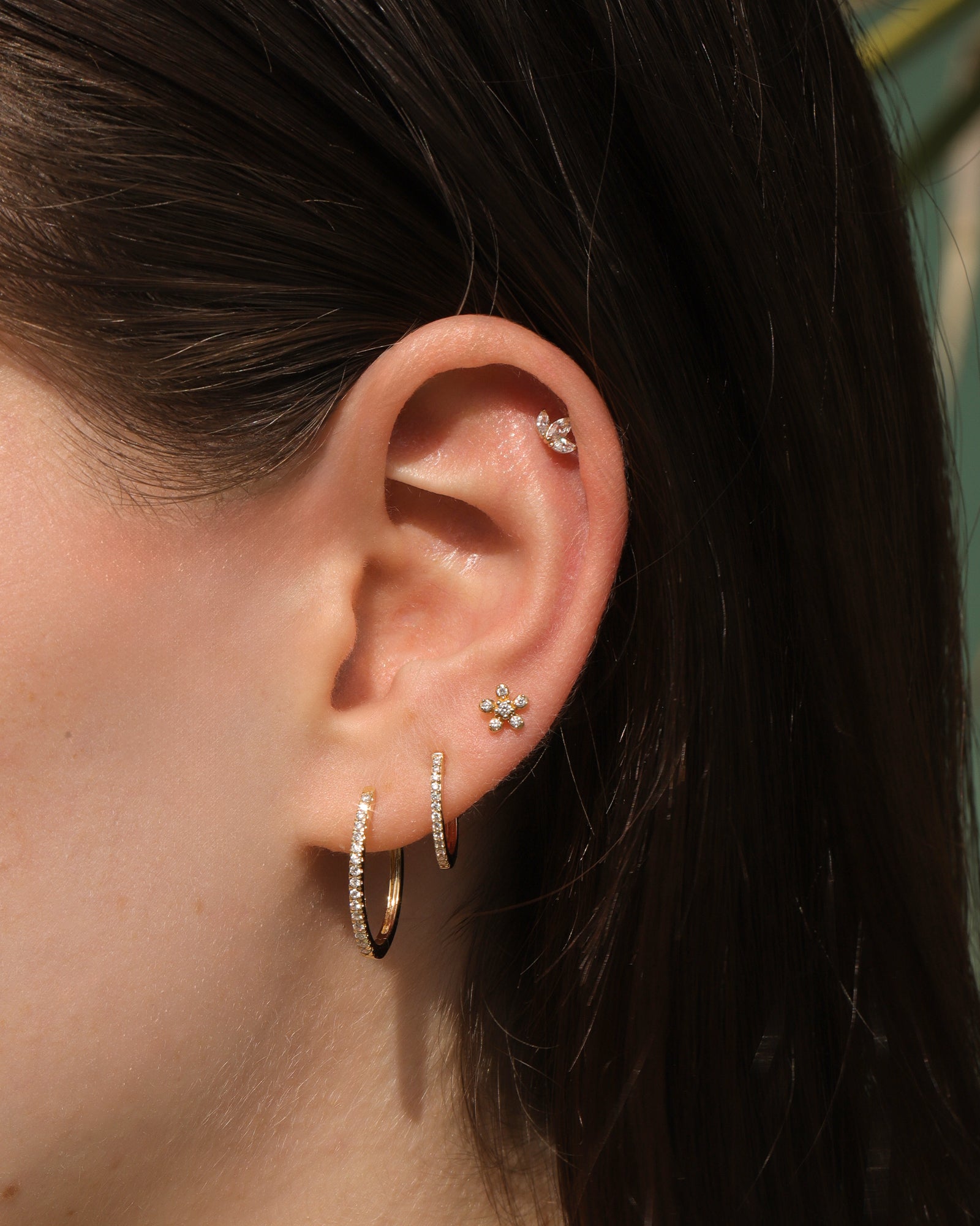 Marquise Cartilage Stud 14k Yellow Gold, Cubic Zirconia