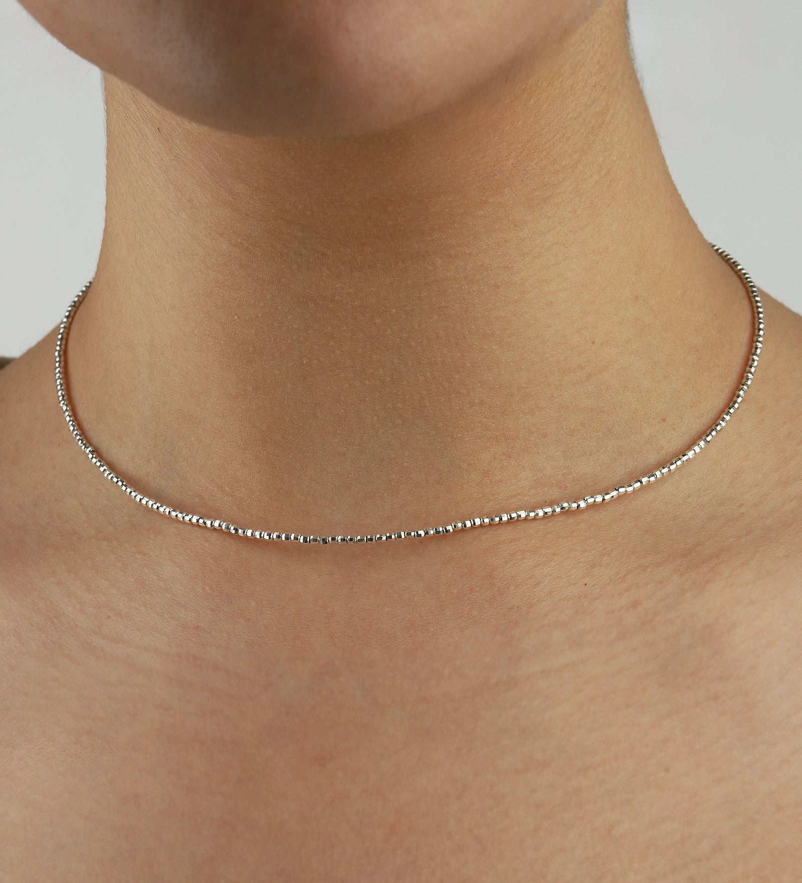 Faceted Beaded Necklace Sterling Silver