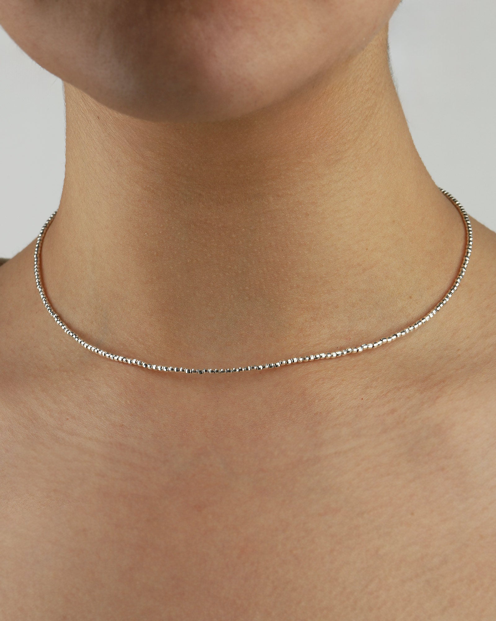 Faceted Beaded Necklace Sterling Silver