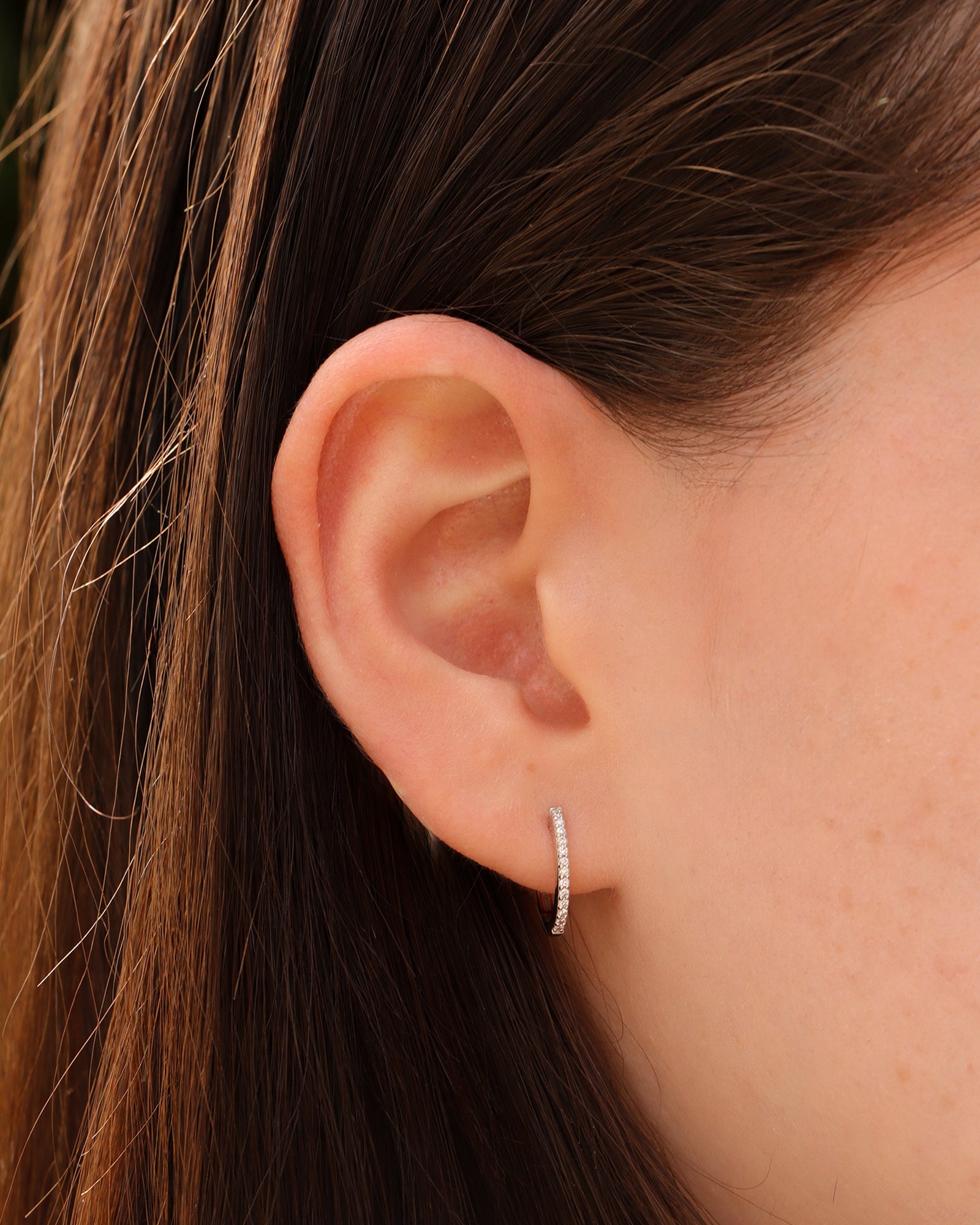 Oval Pavé Huggies | 12mm 14k White Gold, Diamond