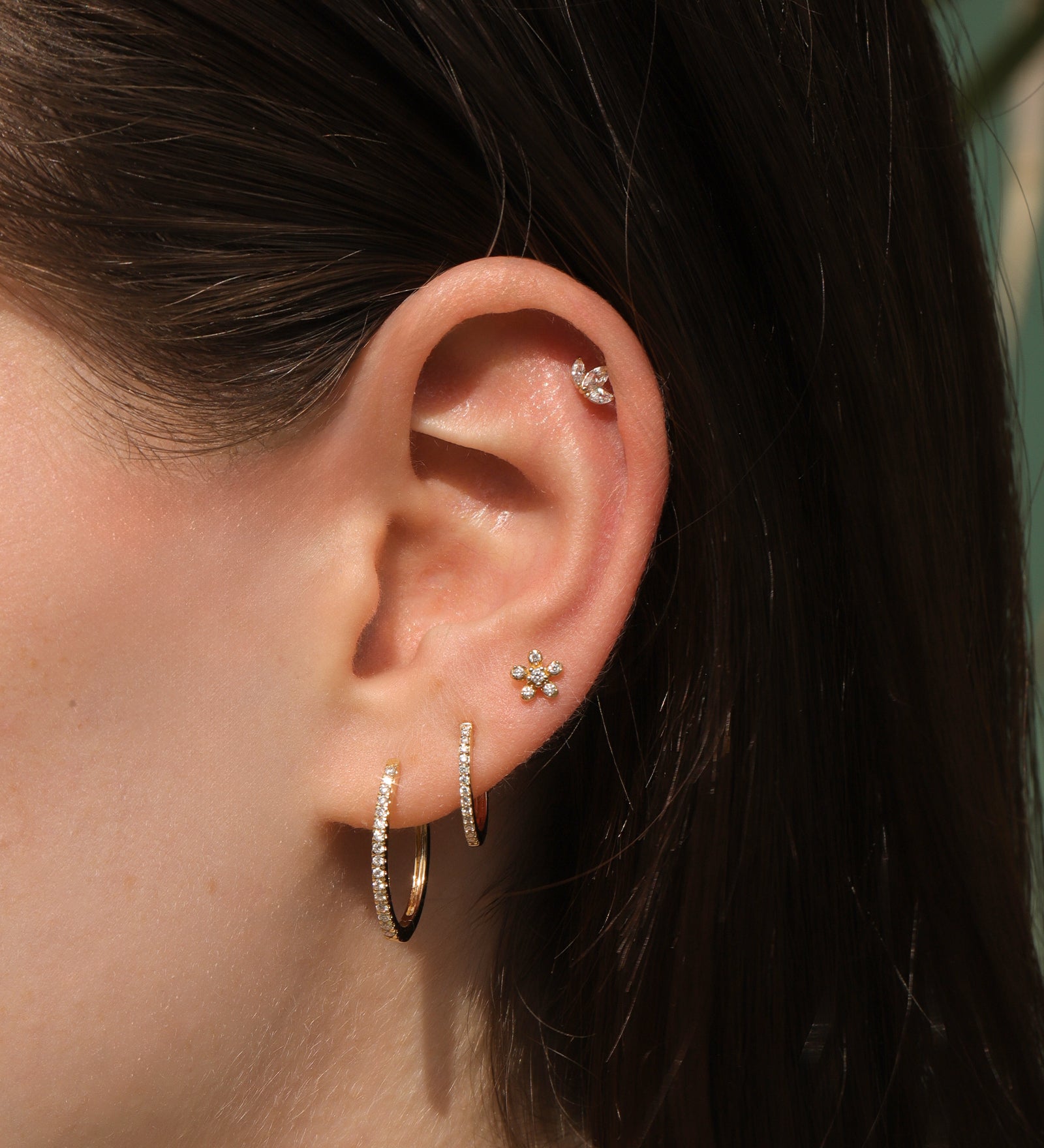 Oval Pavé Huggies | 12mm 14k Yellow Gold, Diamond