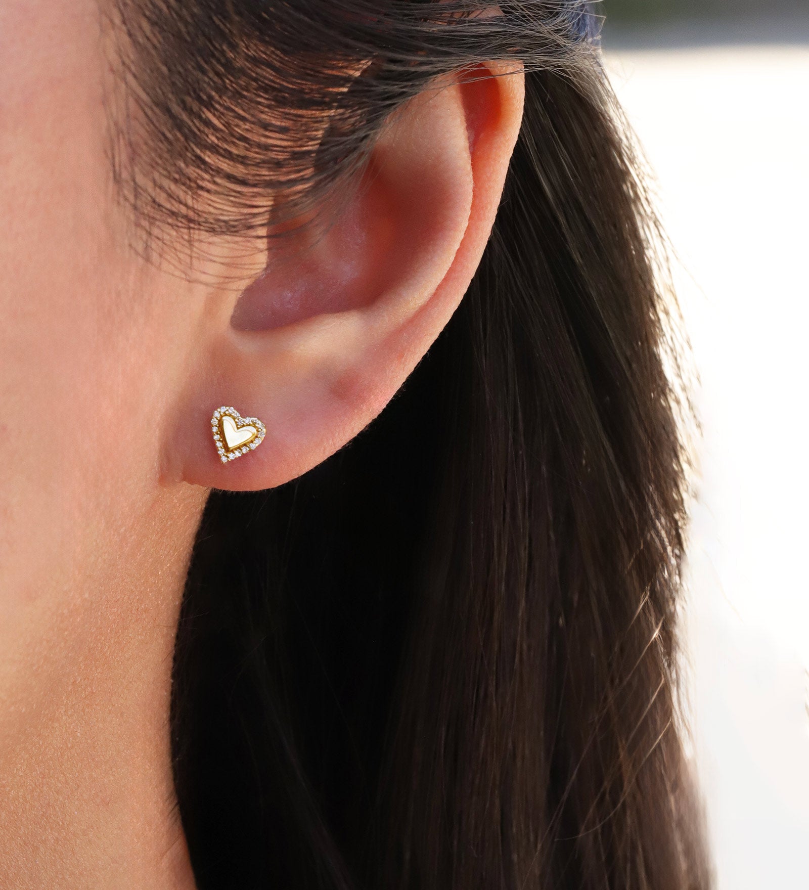 Goldhive-Heart Halo Studs-Earrings-14k Yellow Gold, Diamond-Blue Ruby Jewellery-Vancouver Canada