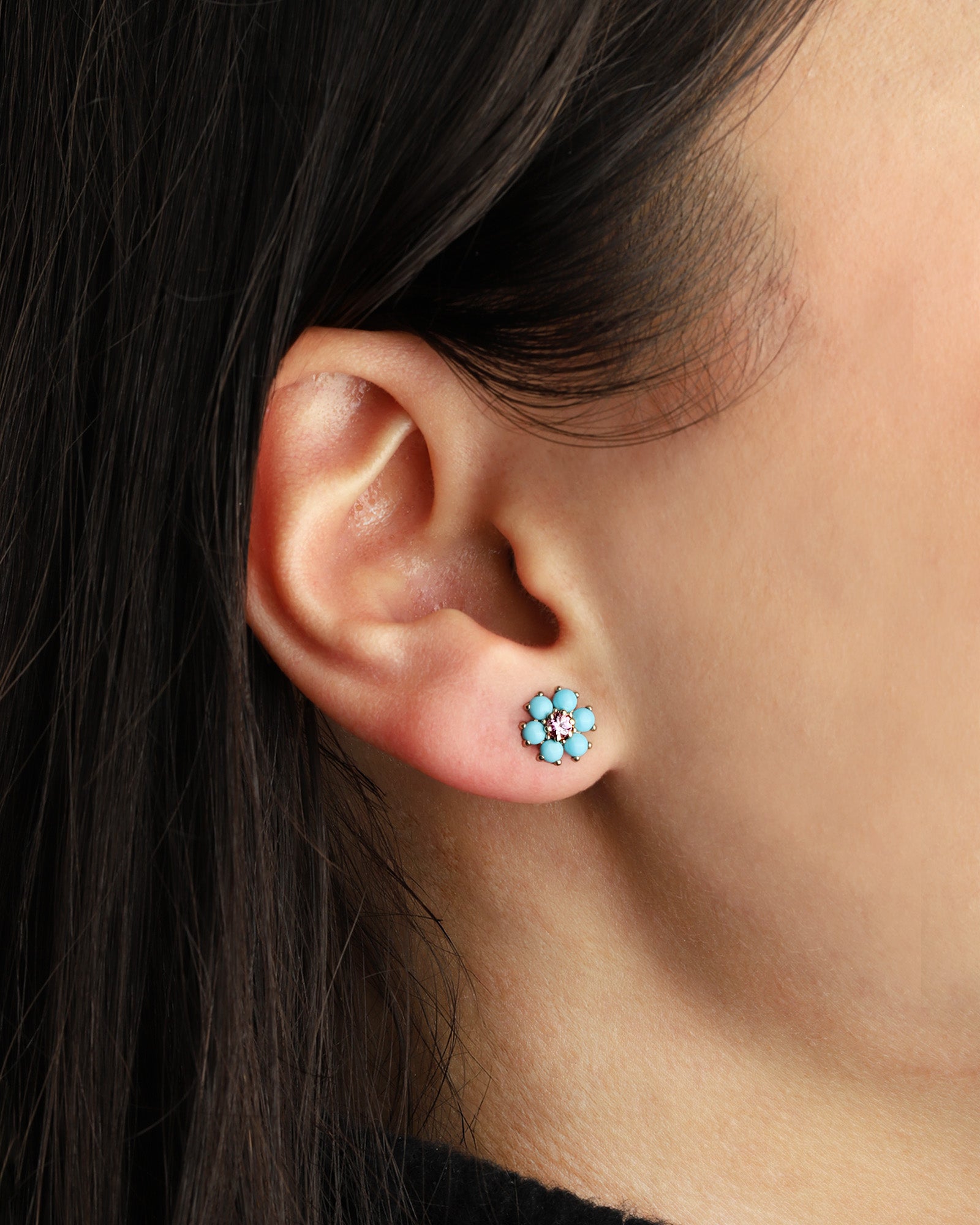 Goldhive-Stone Flower Studs-Earrings-Blue Ruby Jewellery-Vancouver Canada
