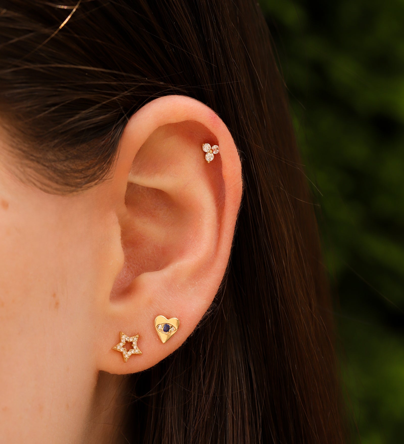 Heart Evil Eye Studs 14k Yellow Gold, Sapphire
