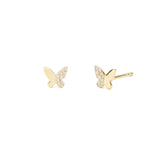 Butterfly Half Pavé Studs 14k Yellow Gold, Diamond