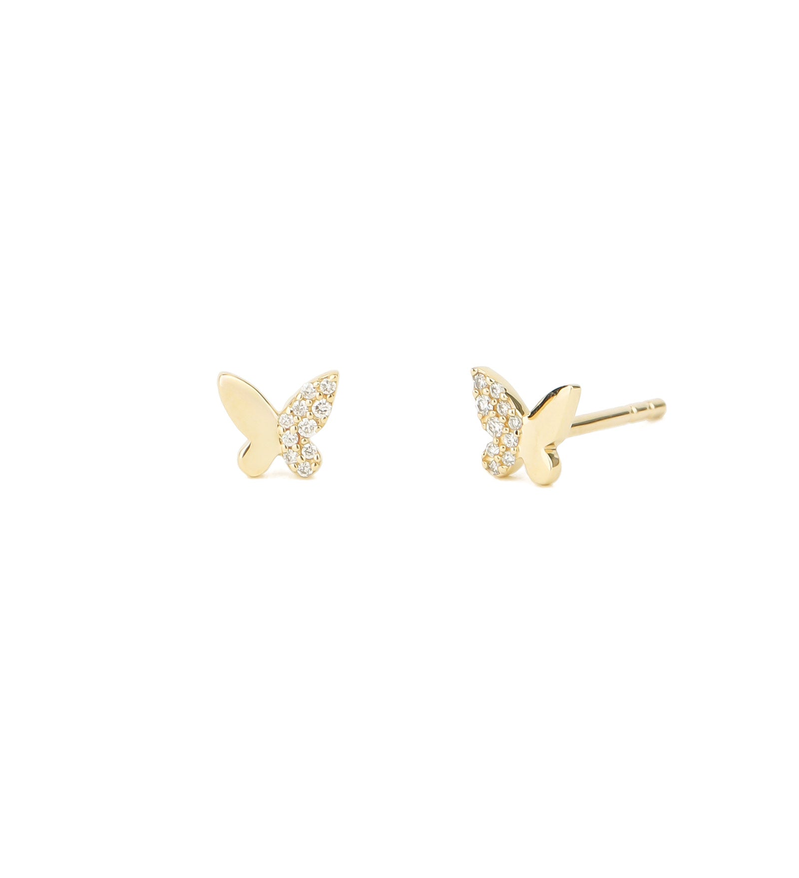Butterfly Half Pavé Studs 14k Yellow Gold, Diamond