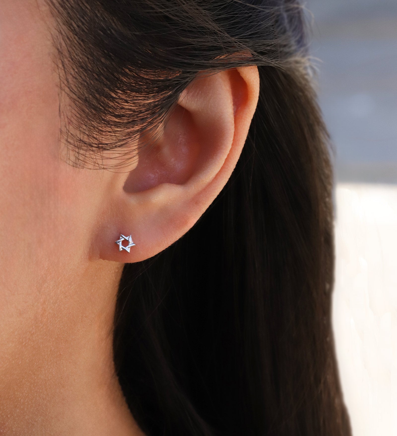 Goldhive-Star of David Tiny Studs-Earrings-14k White Gold-Blue Ruby Jewellery-Vancouver Canada