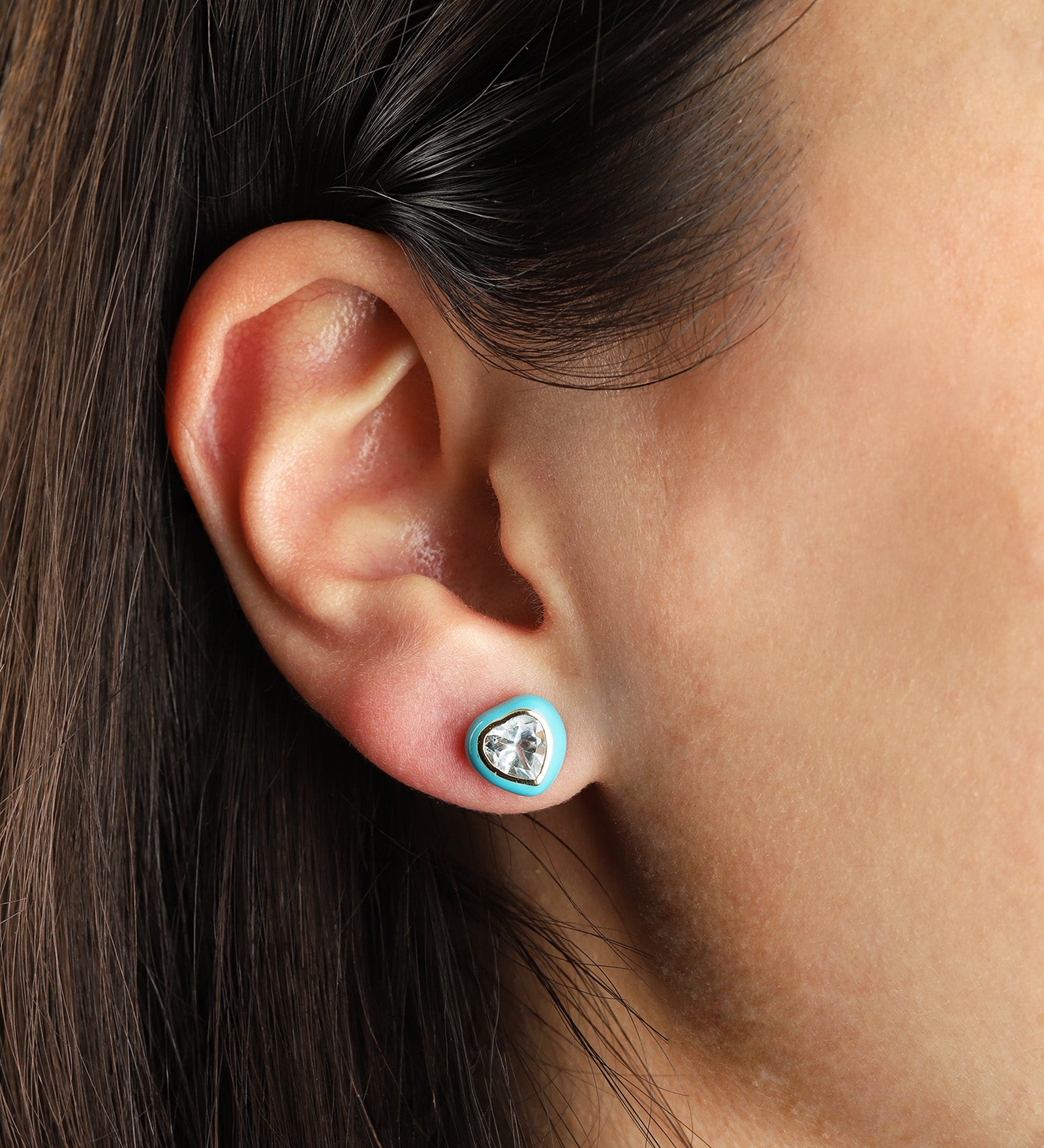 Goldhive-Heart Enamel Stone Studs-Earrings-Blue Ruby Jewellery-Vancouver Canada