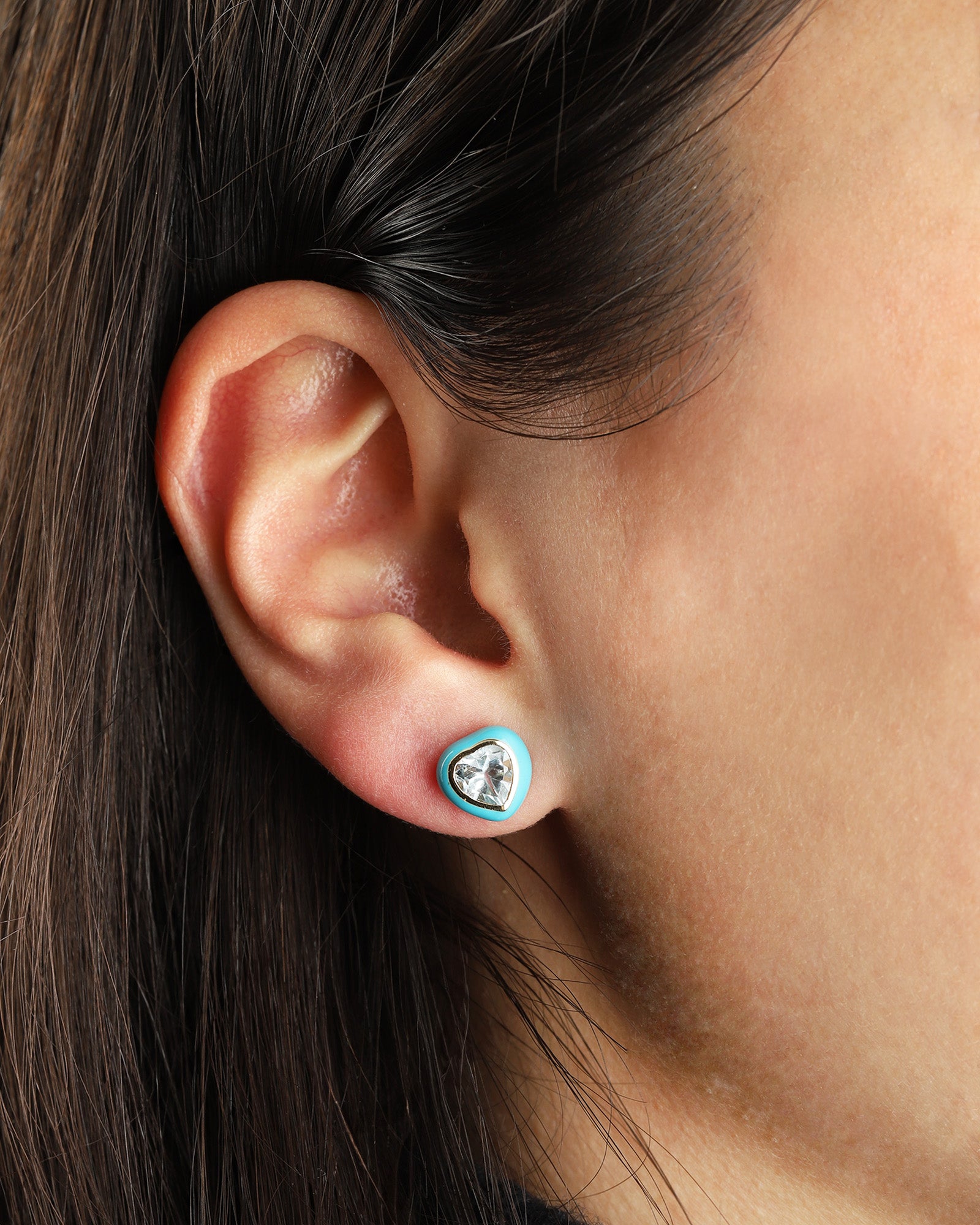 Goldhive-Heart Enamel Stone Studs-Earrings-Blue Ruby Jewellery-Vancouver Canada